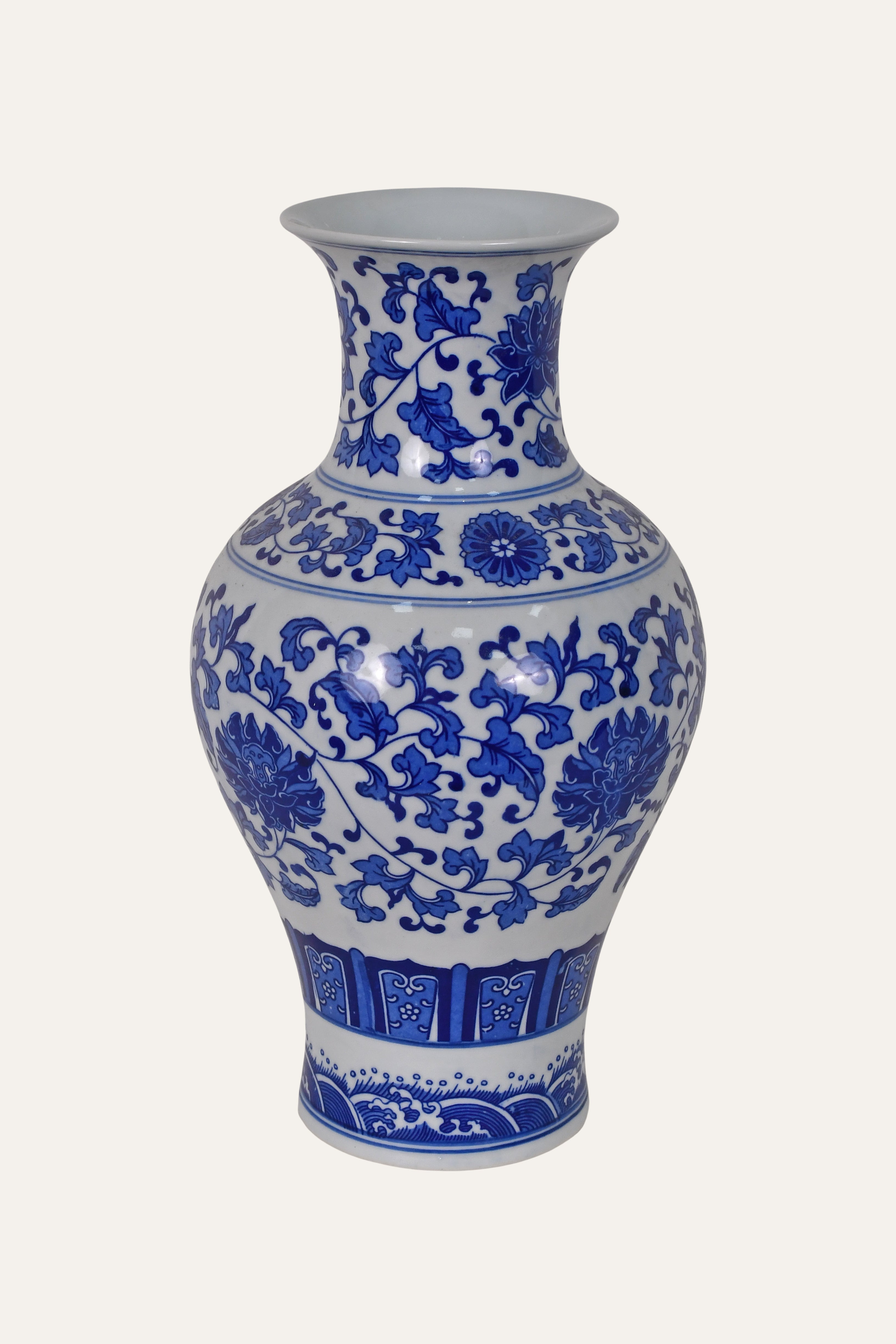 Traditional Blue & White Chinoiserie Porcelain Floral Vase