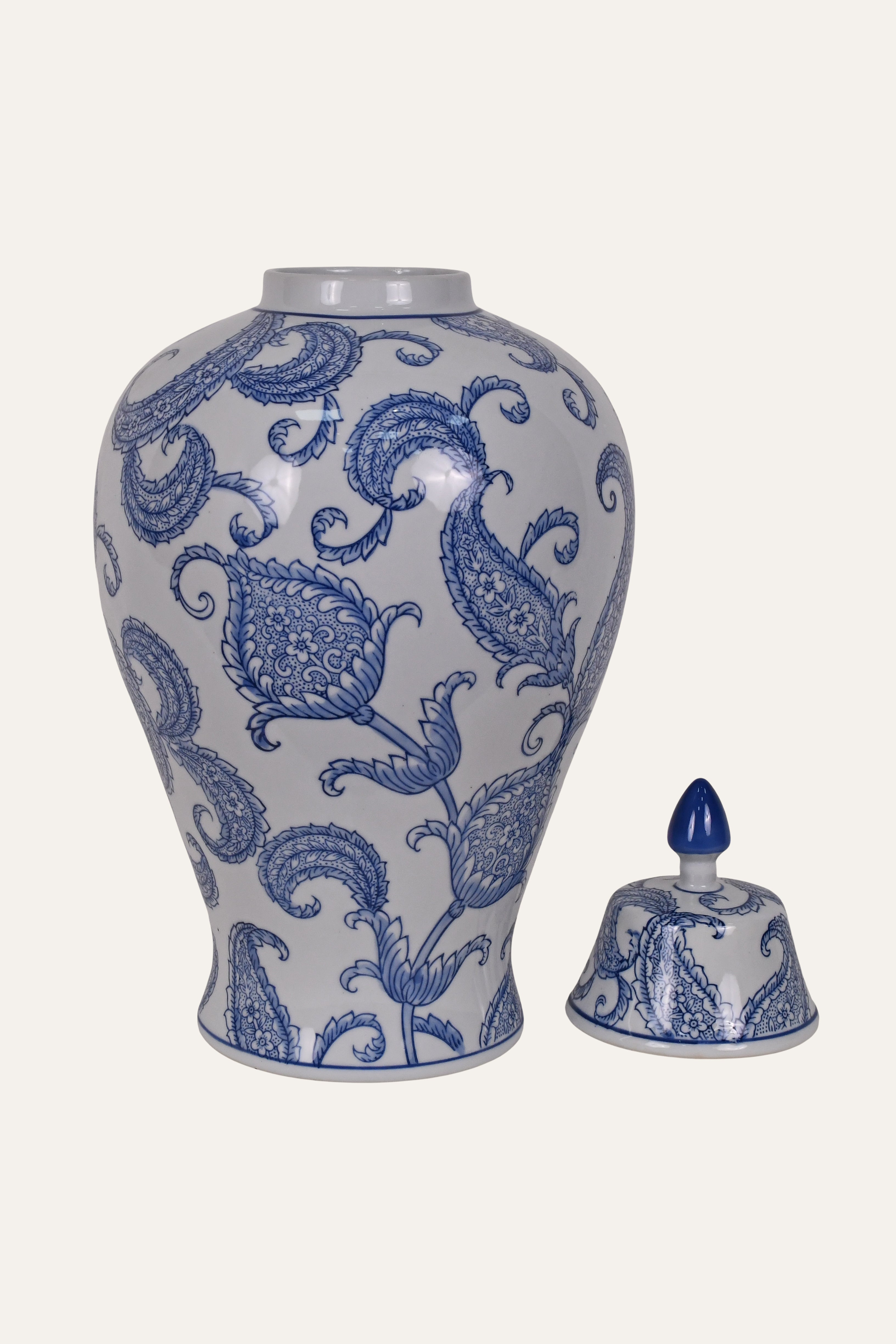 Blue & White Porcelain Chinoiserie Lidded Urn Vase