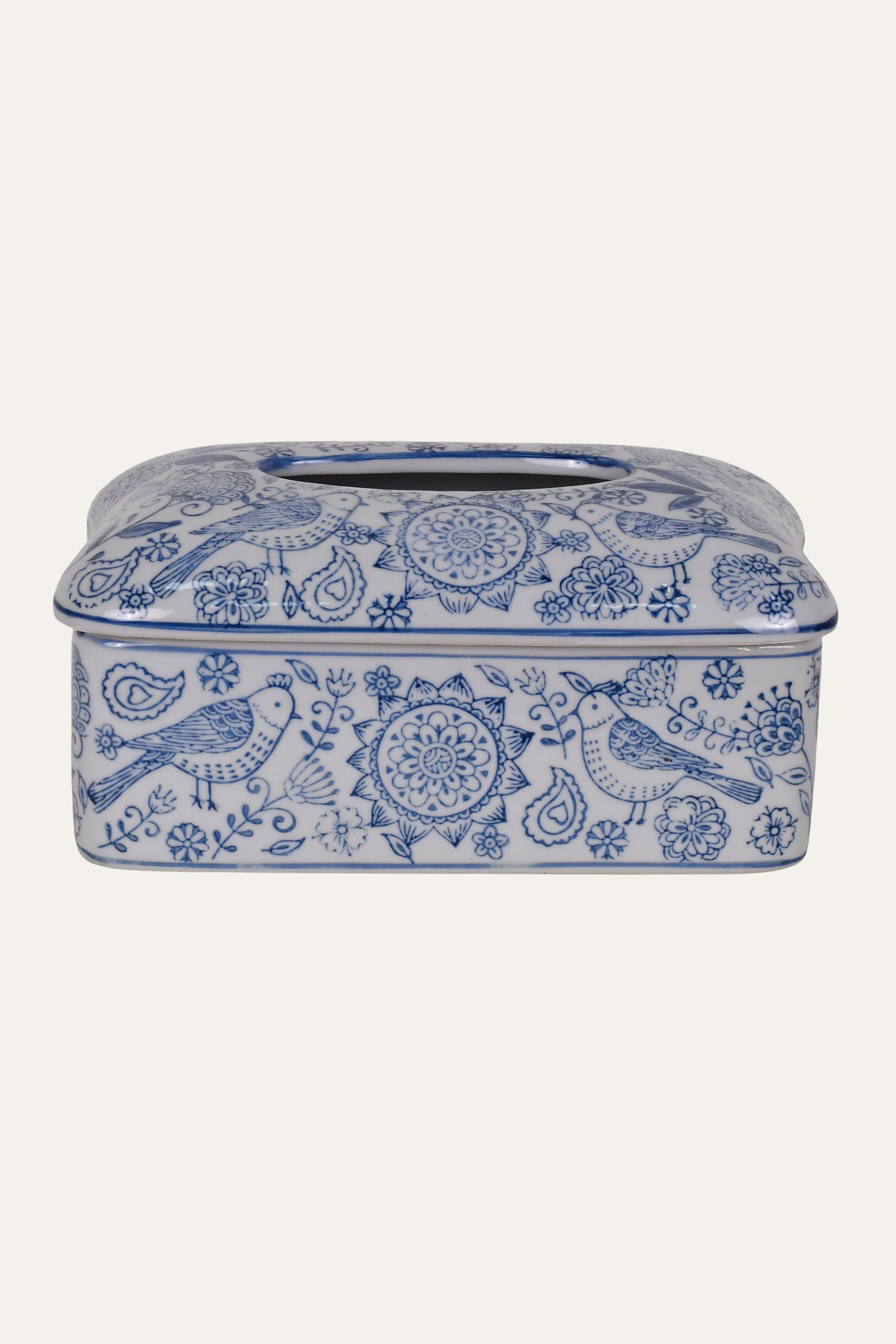 Blue & White Porcelain Chinoiserie Tissue Box