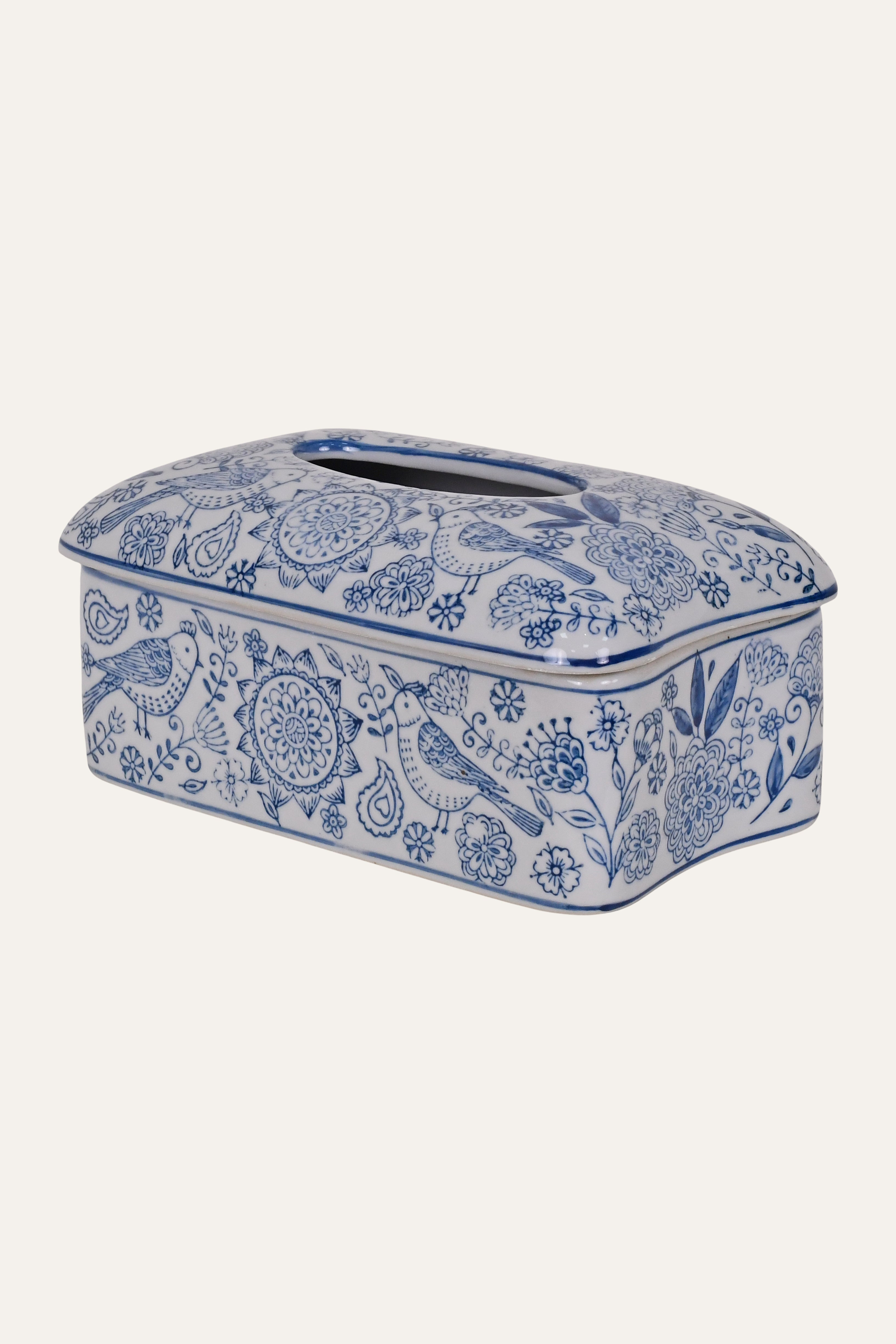 Blue & White Porcelain Chinoiserie Tissue Box
