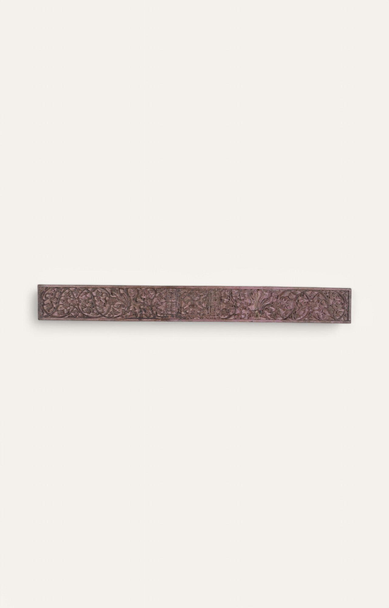  Vintage carved wooden wall panel in rose pink with floral motifs and central emblem