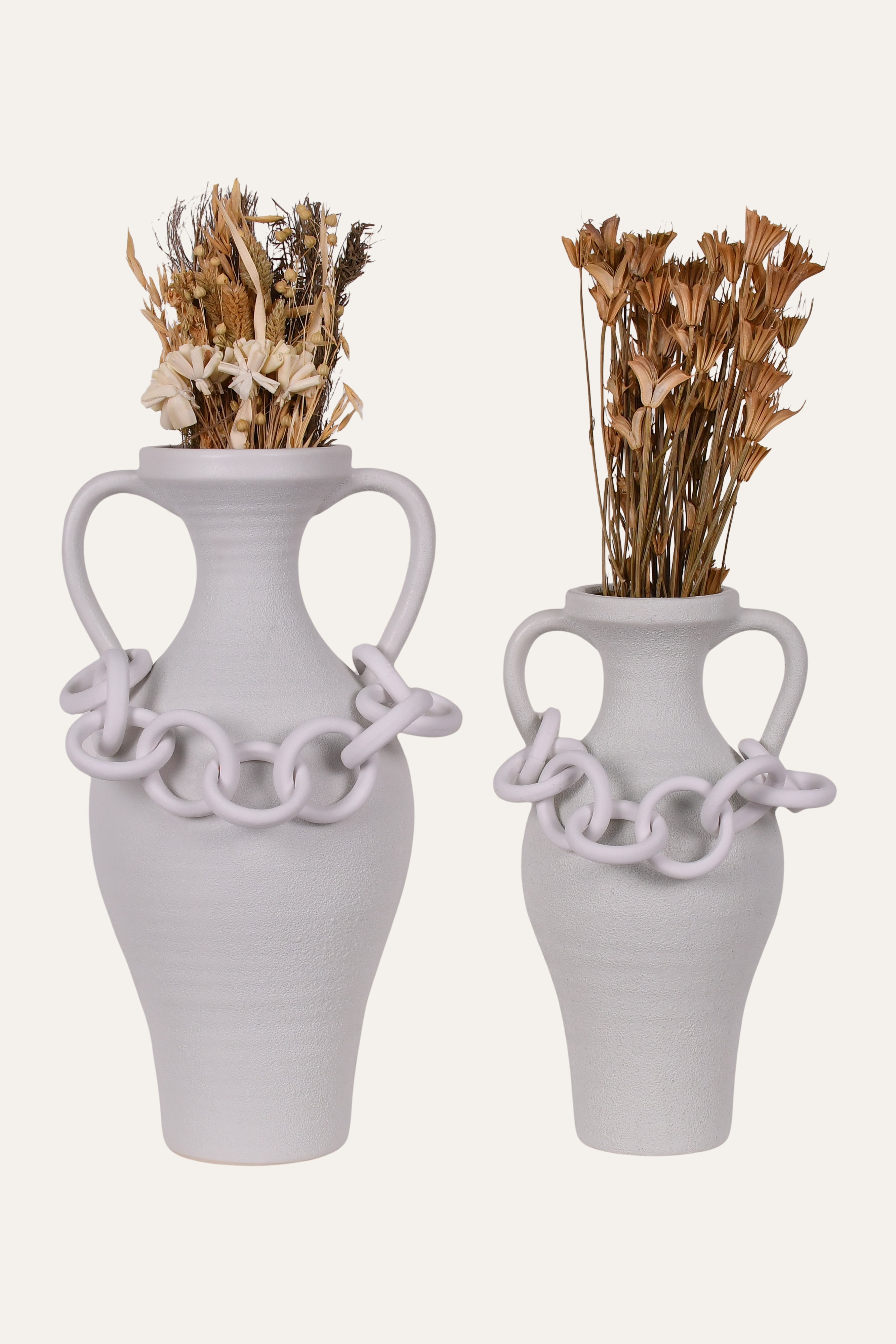 Modern White Link Handle Decorative Vase - Big