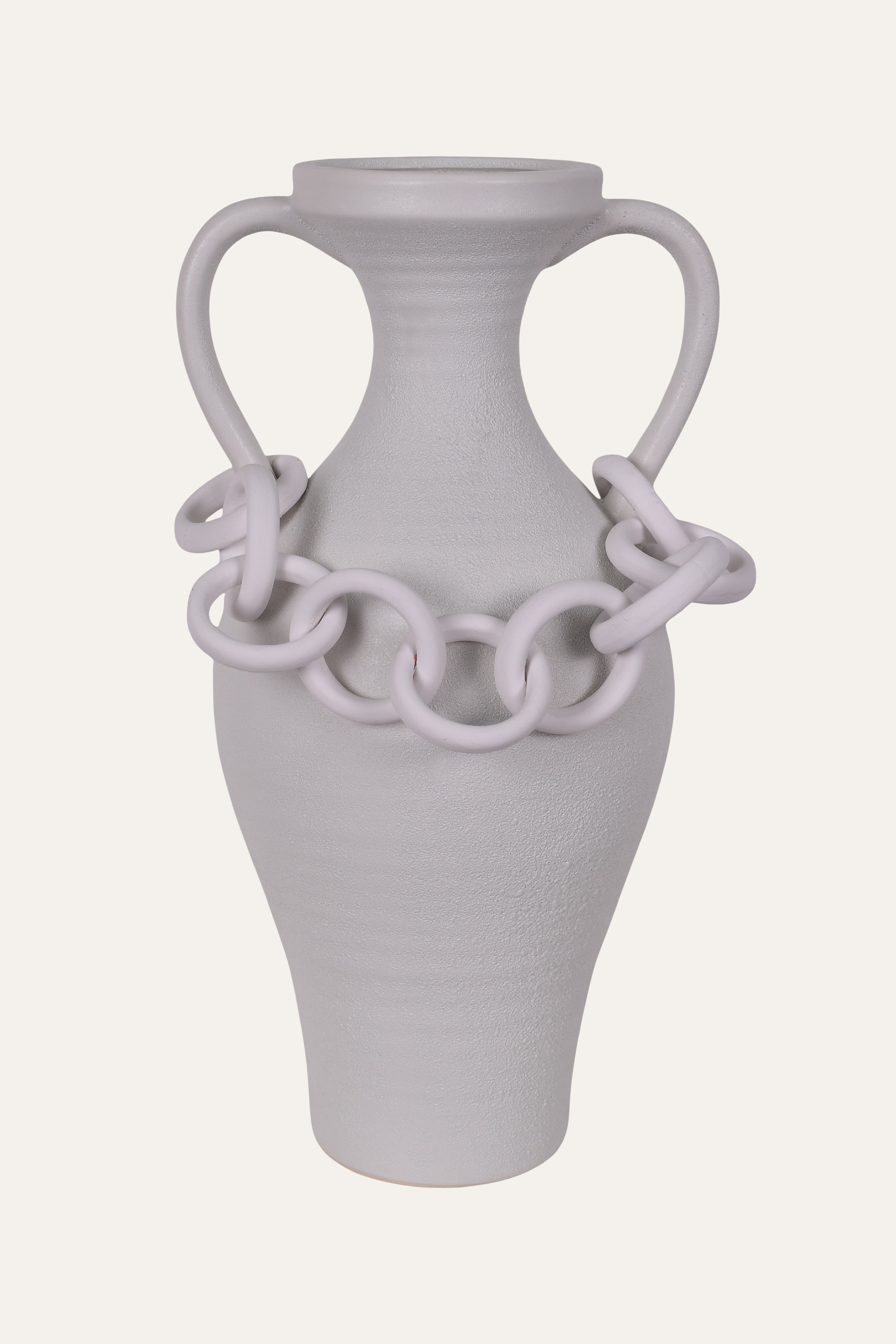 Modern White Link Handle Decorative Vase - Small