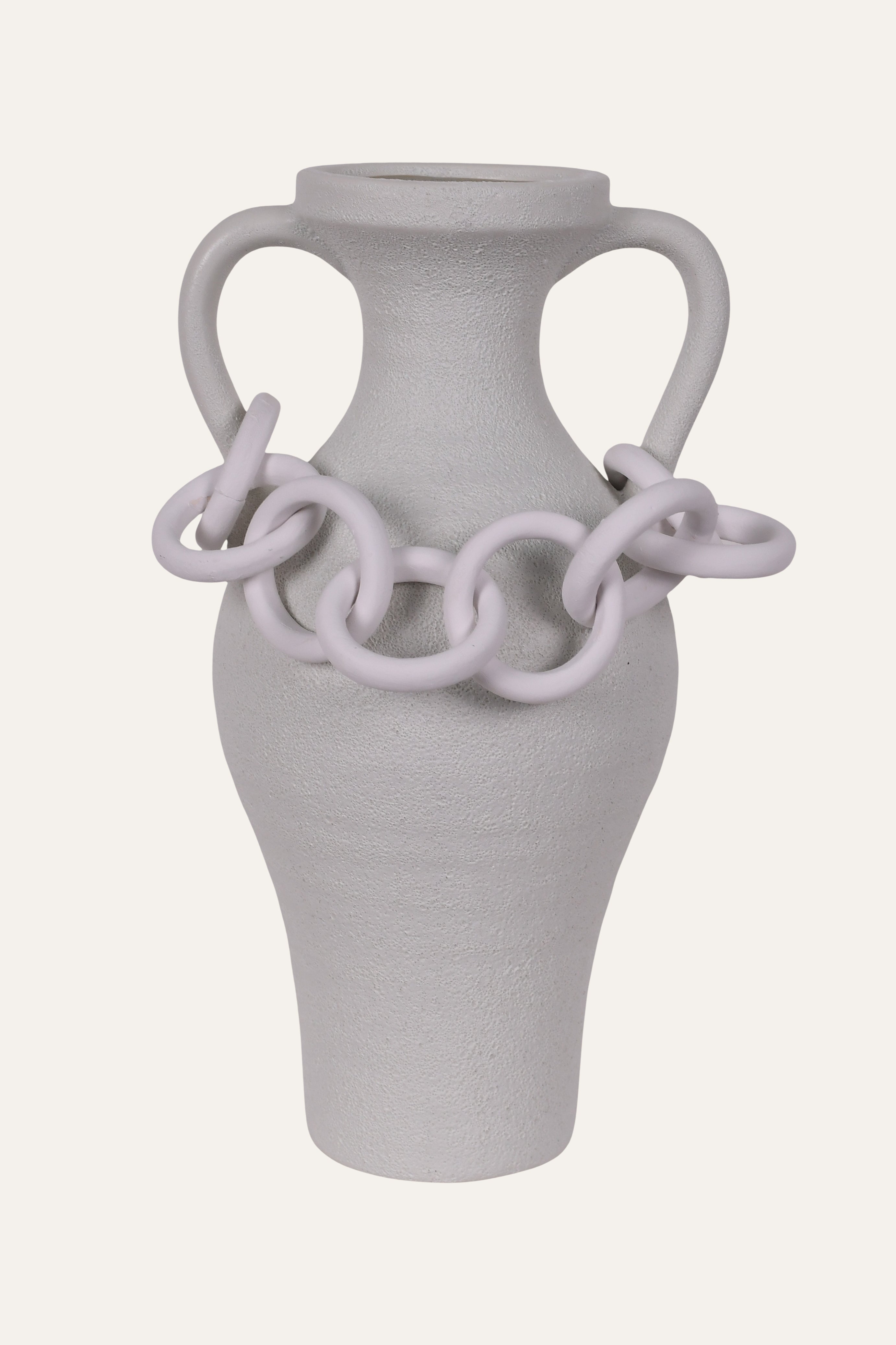 Modern White Link Handle Decorative Vase - Big