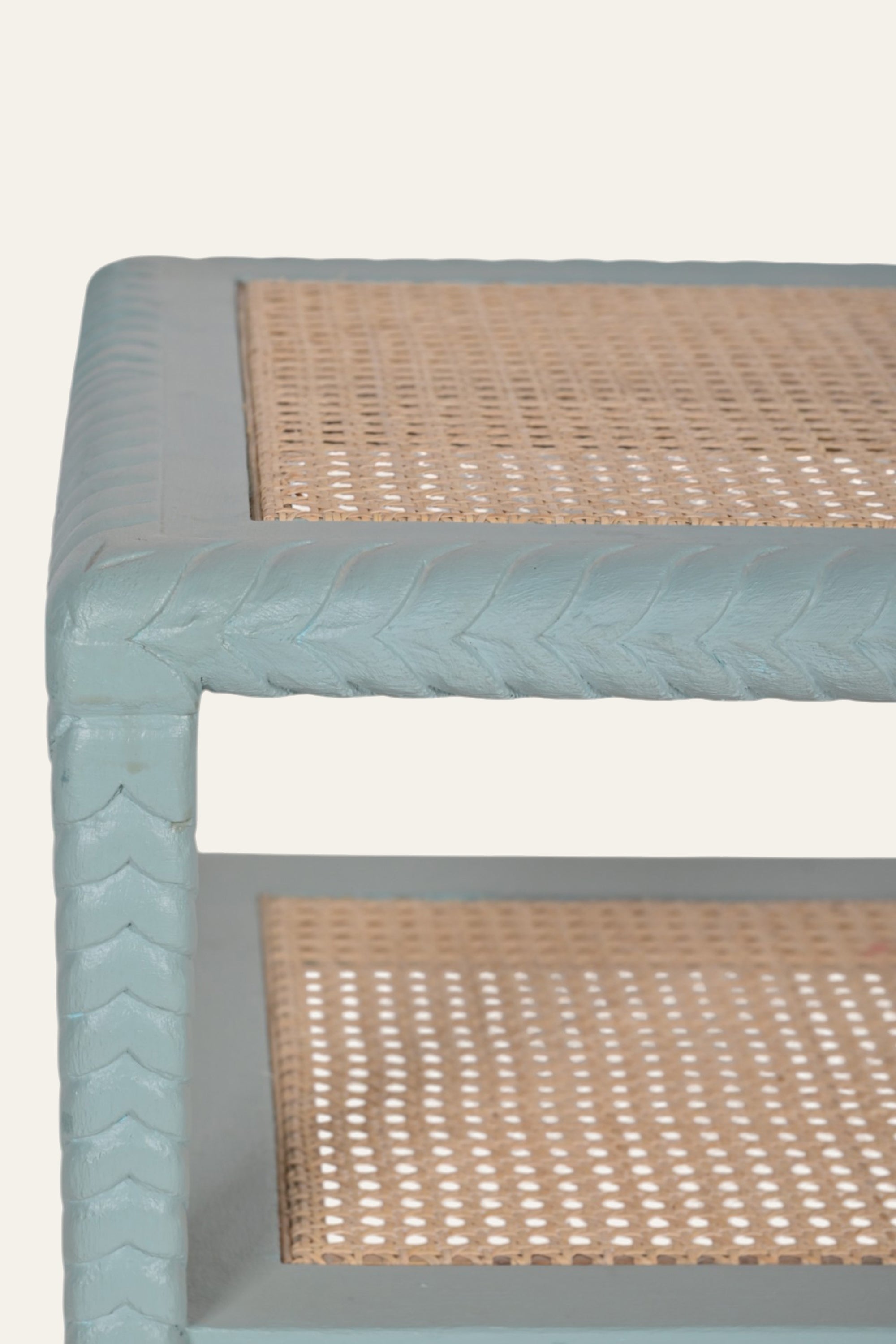 Coastal Blue 2 Tier Woven Cane Nightstand in Wood Frame