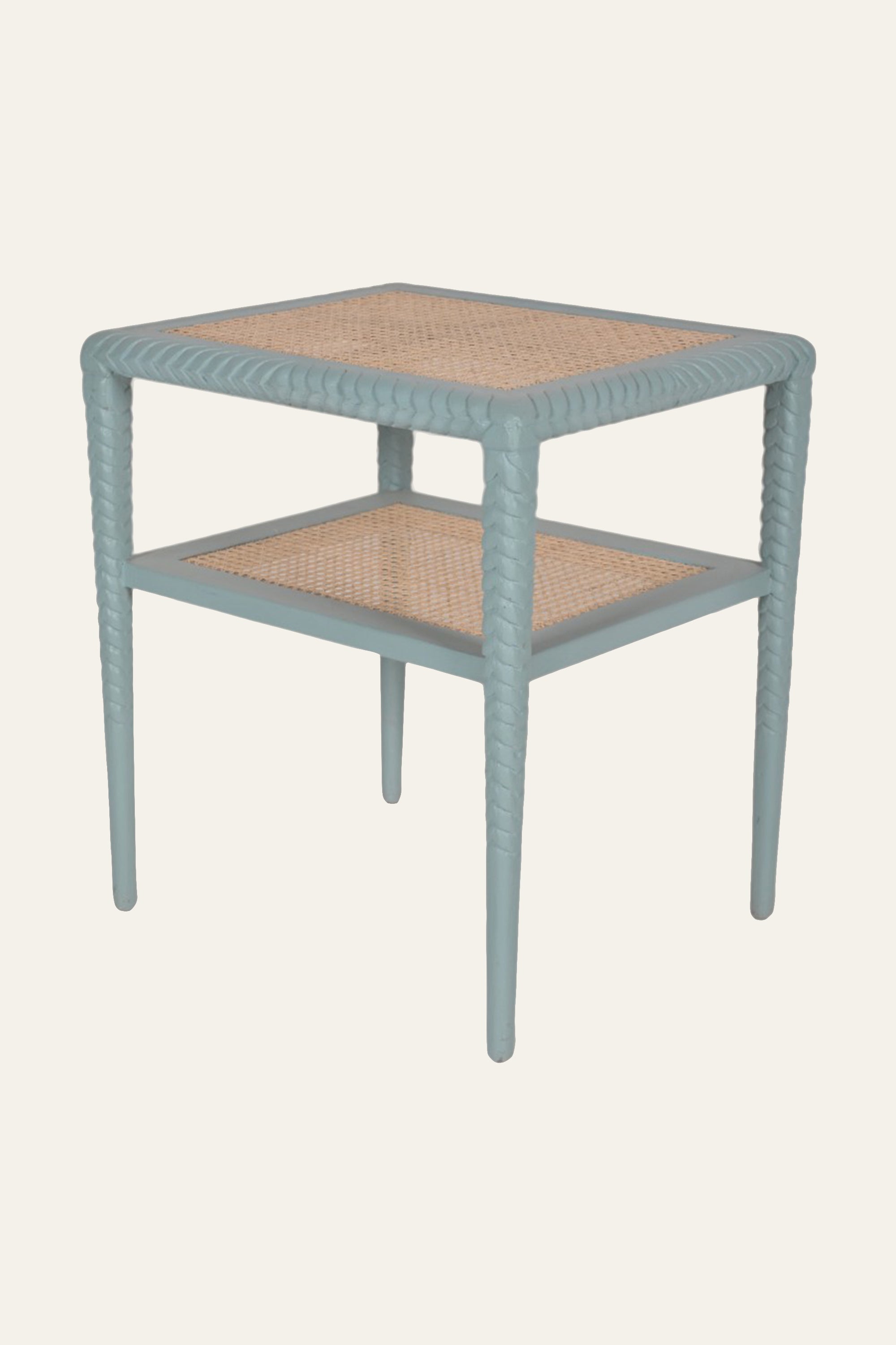 Coastal Blue 2 Tier Woven Cane Nightstand in Wood Frame