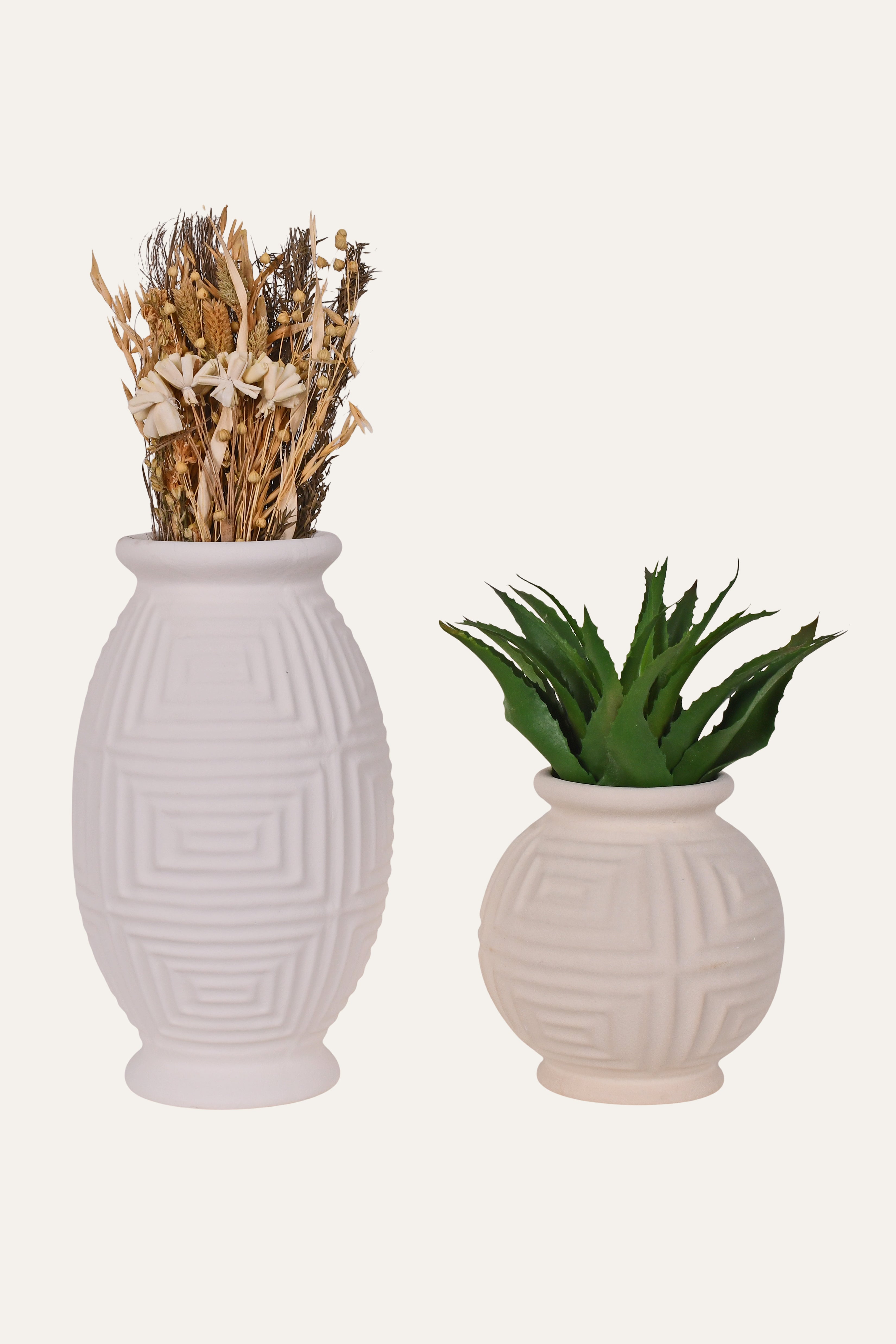 Geometric Embossed Ceramic Vase - Small