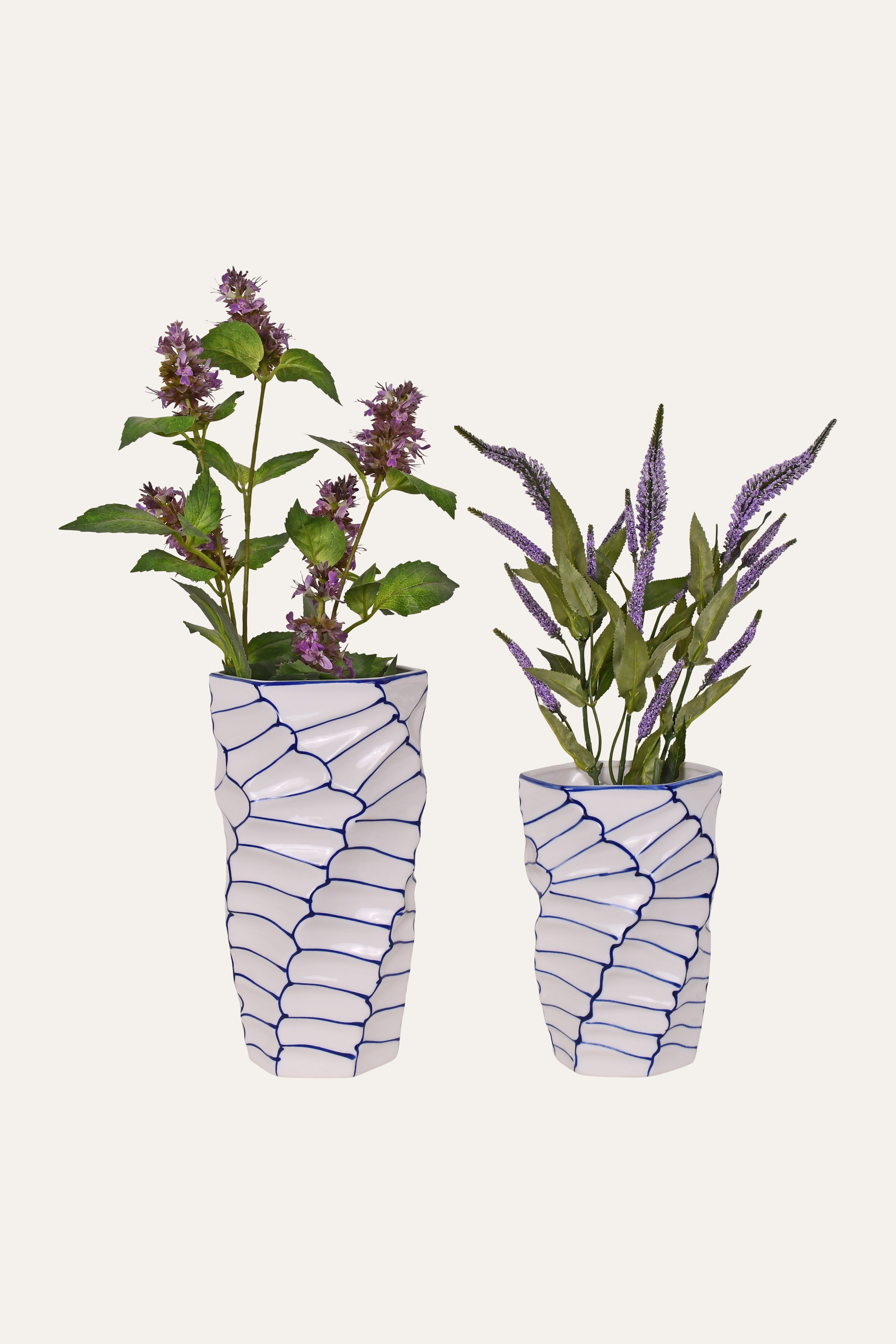 Blue Line Pattern Ceramic Vase - Small