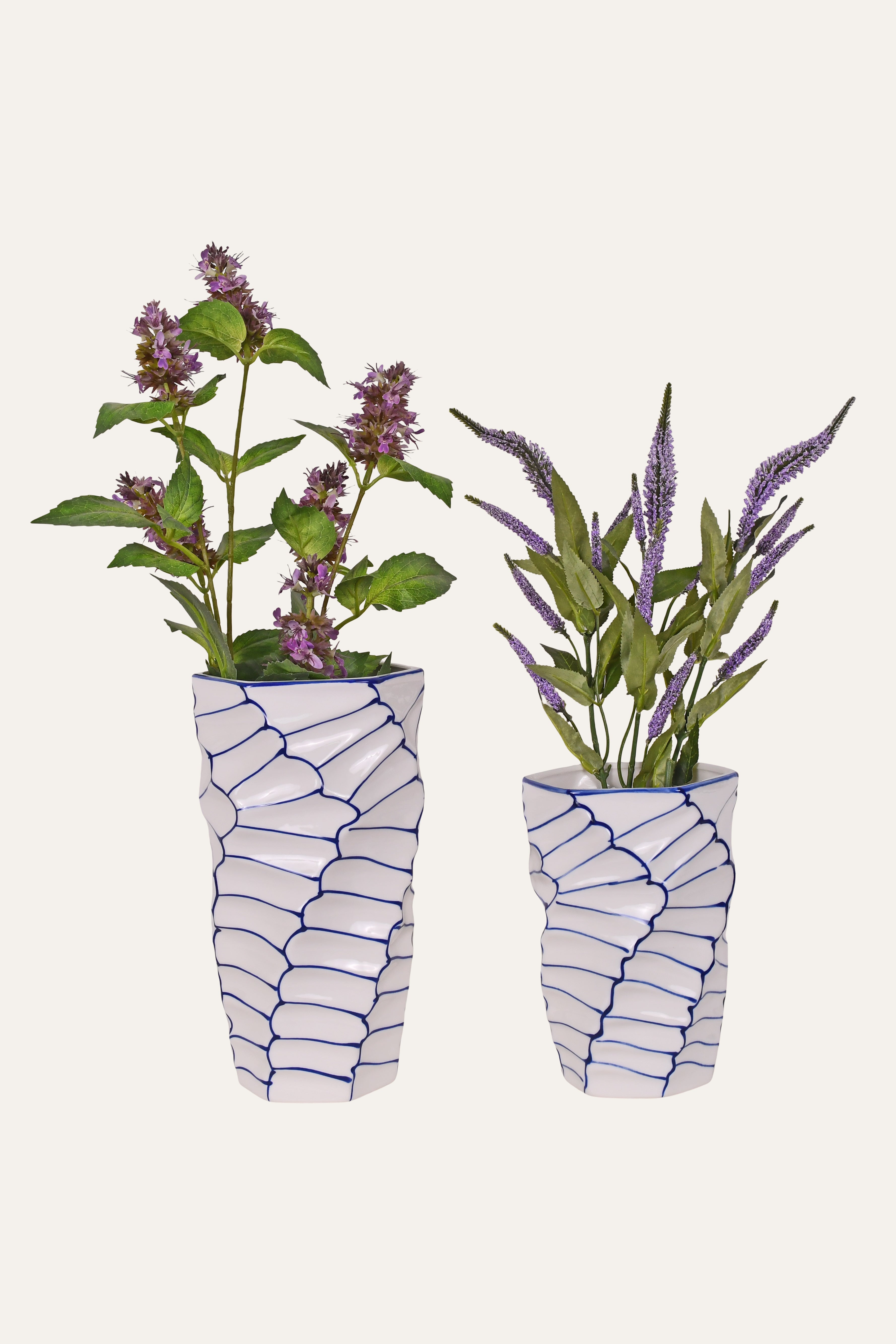 Blue Line Pattern Ceramic Vase - Big