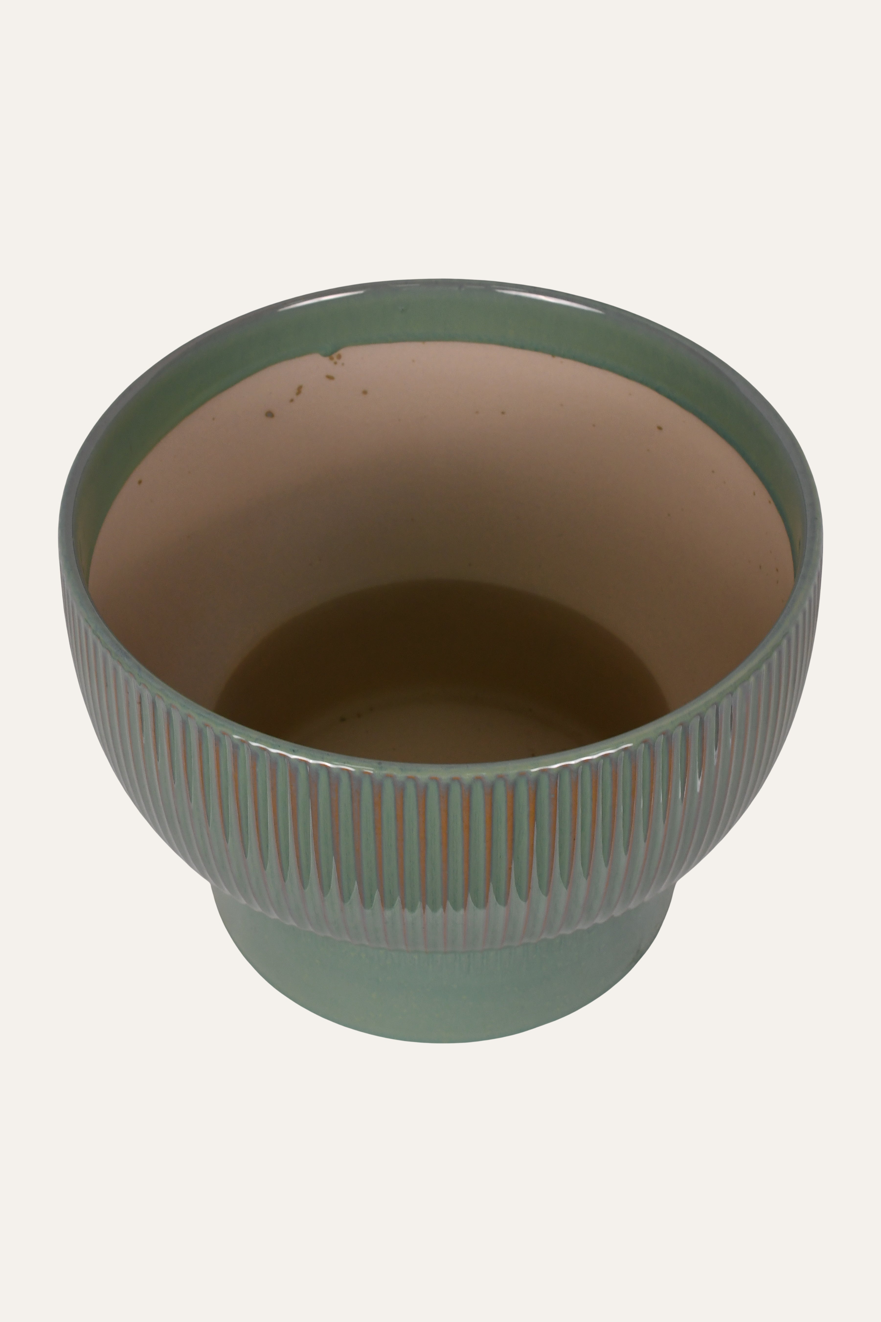 Ribbed Pale Green Ceramic Planter - Big