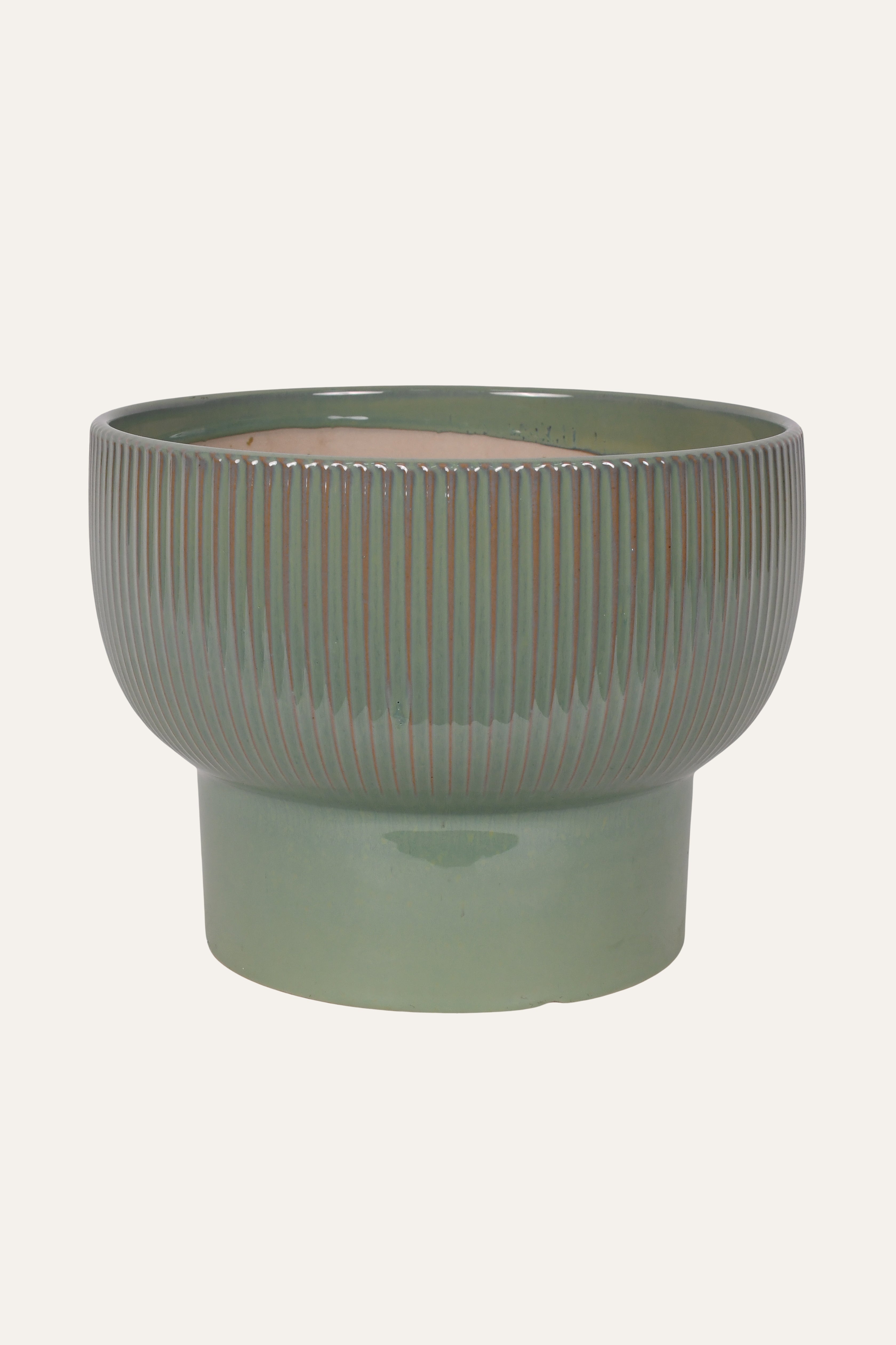 Ribbed Pale Green Ceramic Planter - Small