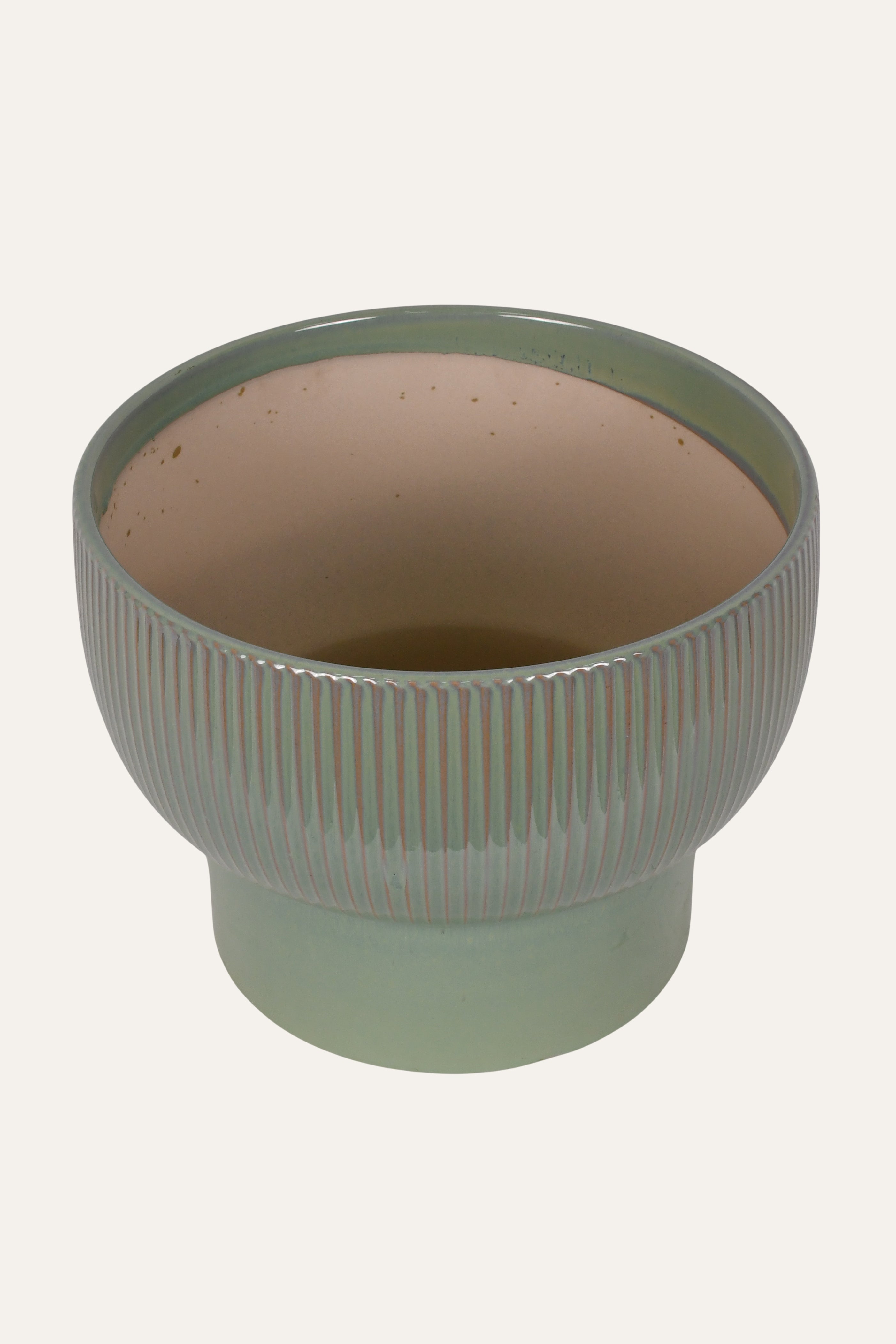 Ribbed Pale Green Ceramic Planter - Small