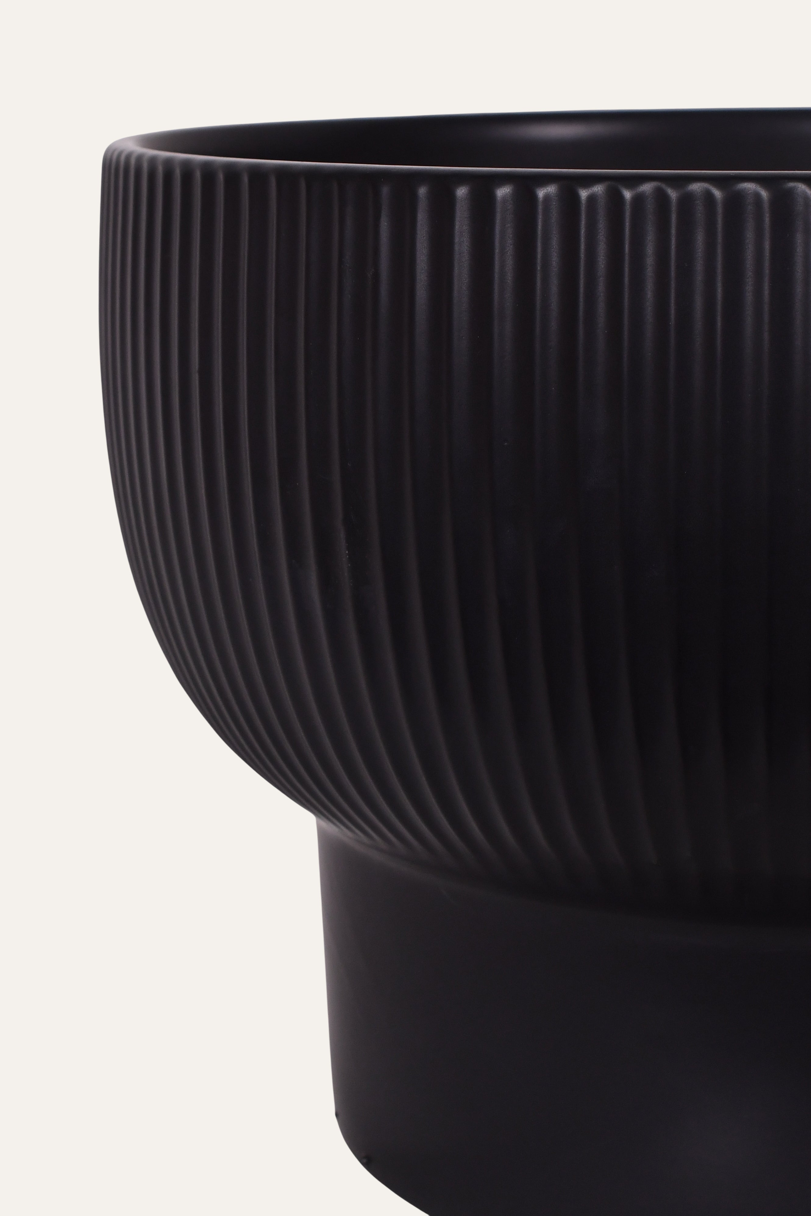 Matte Black Ribbed Ceramic Planter - Small