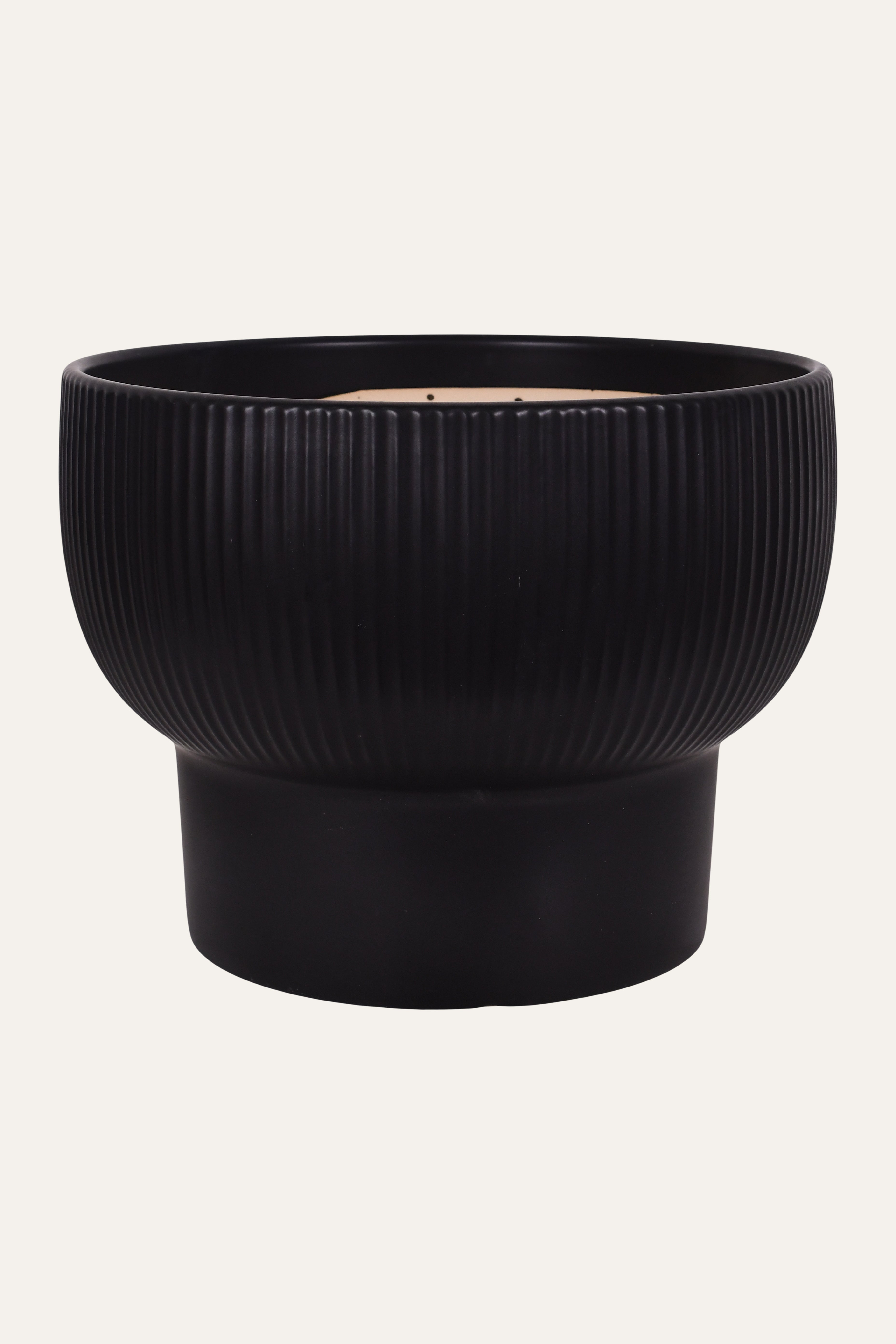 Matte Black Ribbed Ceramic Planter - Small