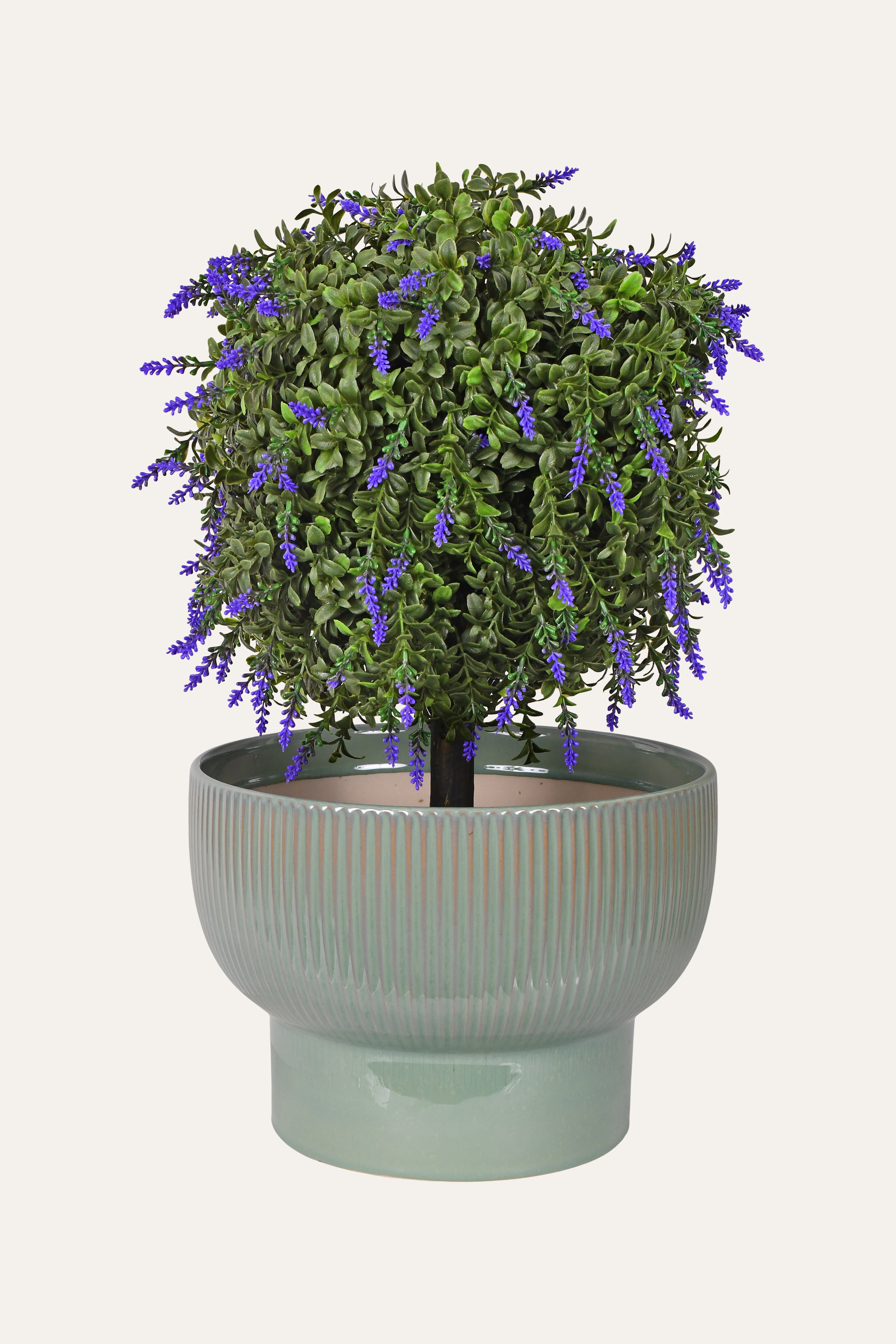 Ribbed Pale Green Ceramic Planter - Big