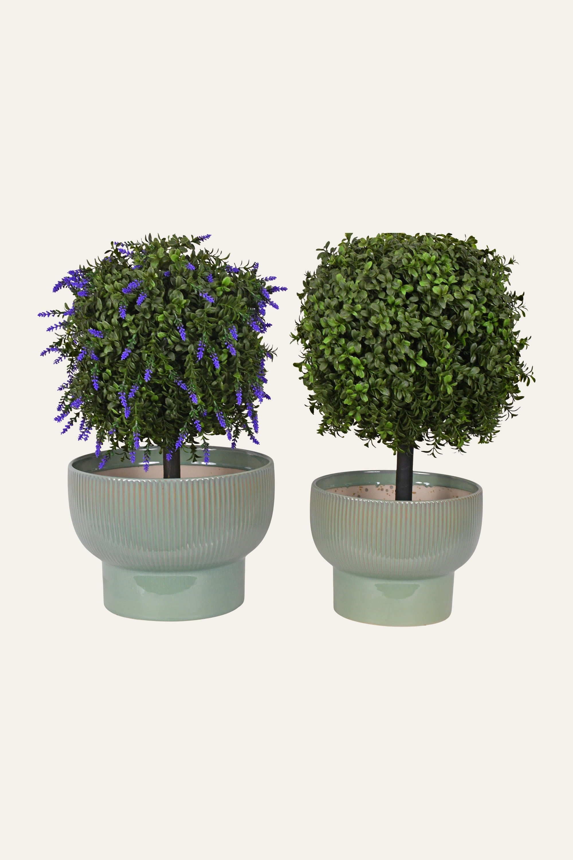 Ribbed Pale Green Ceramic Planter - Small