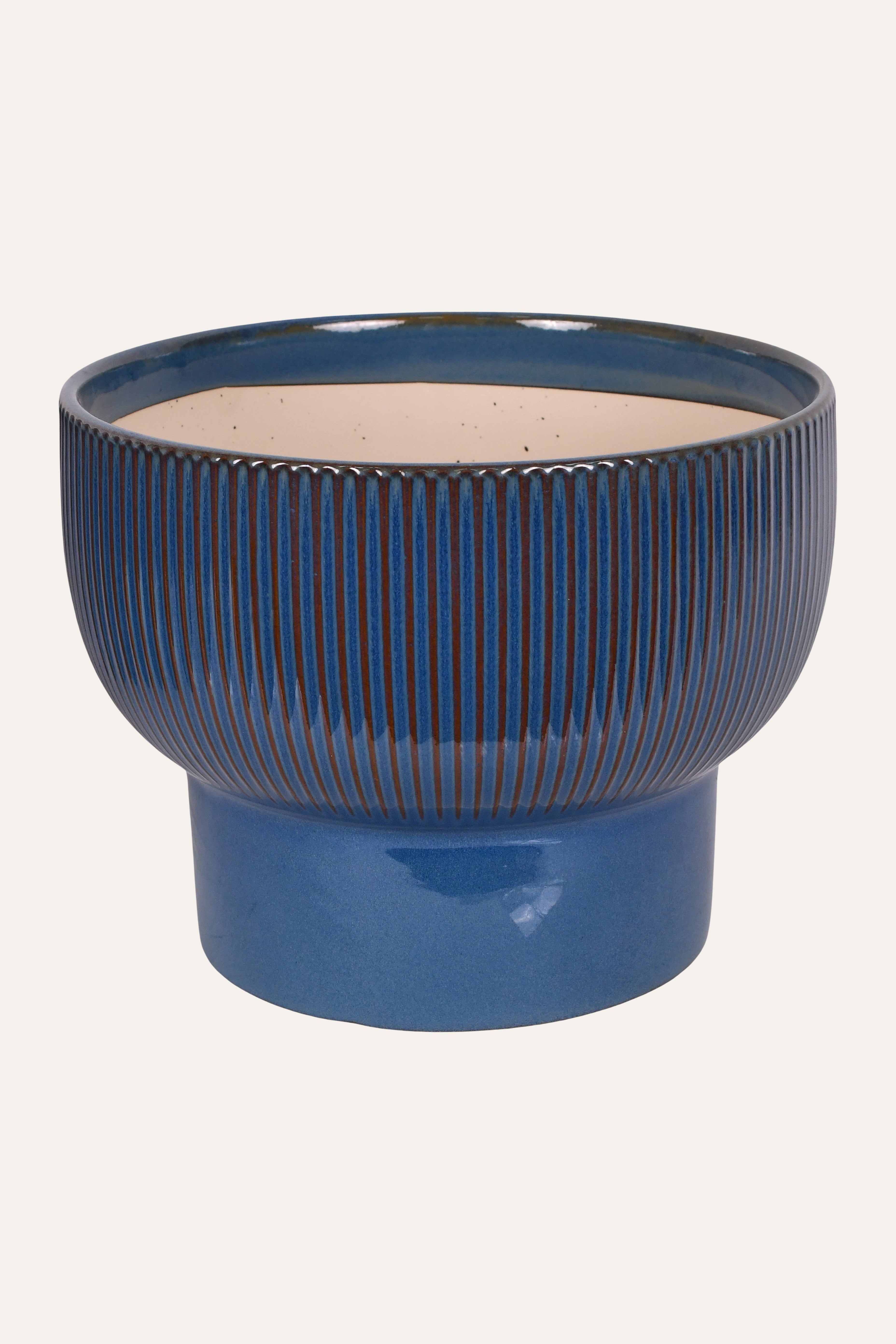 Deep Blue Ribbed Ceramic Planter - Small