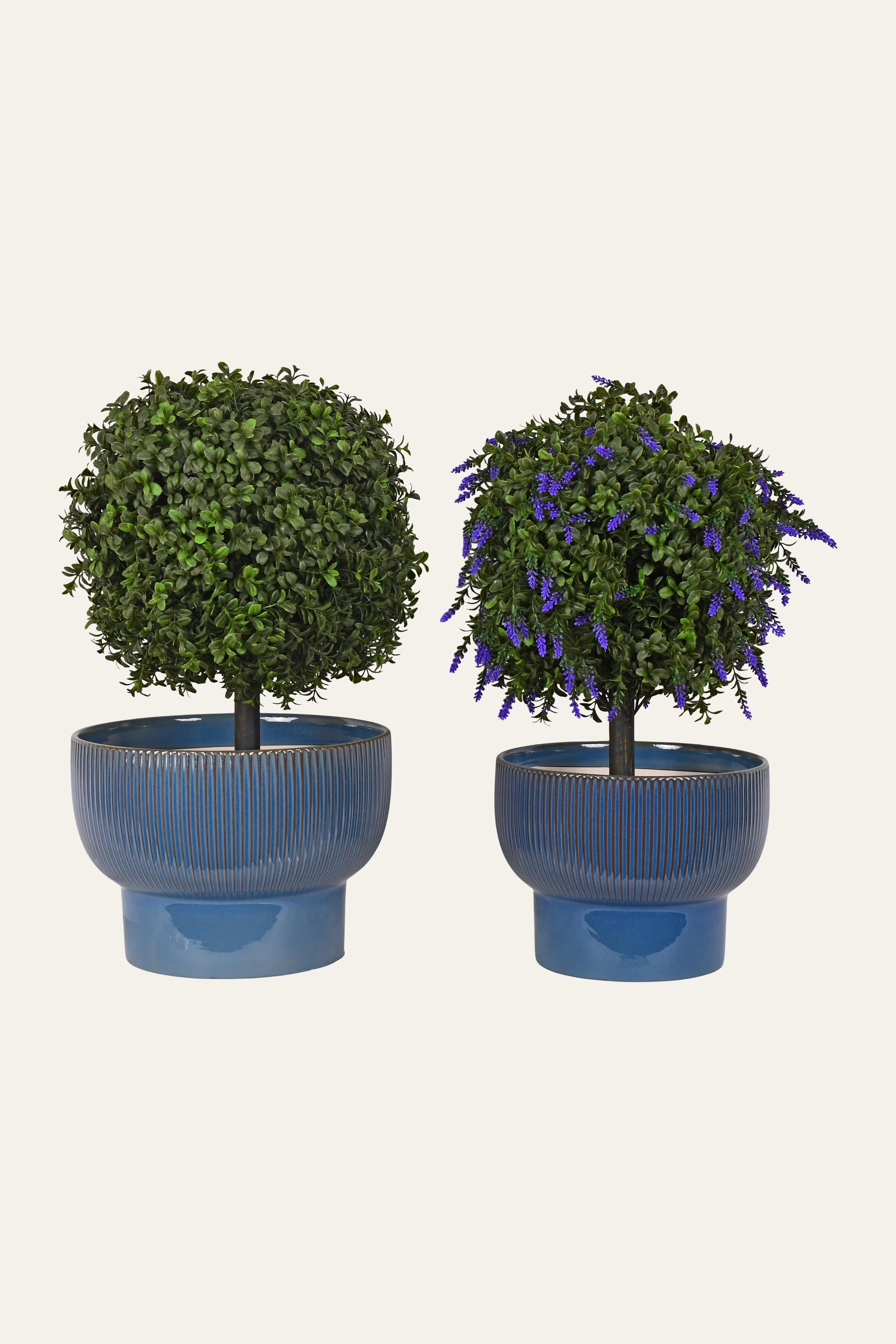 Deep Blue Ribbed Ceramic Planter - Big