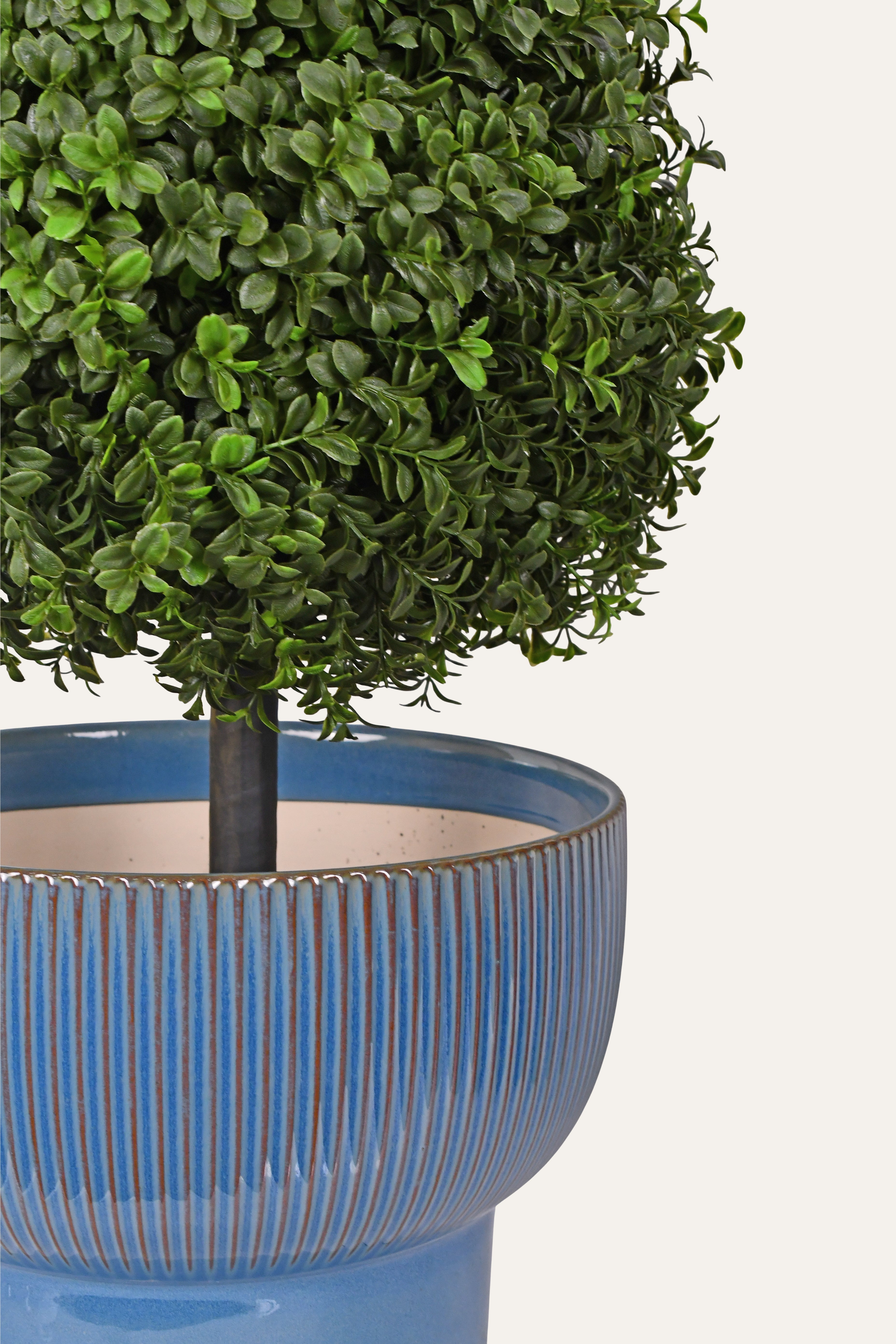 Deep Blue Ribbed Ceramic Planter - Big