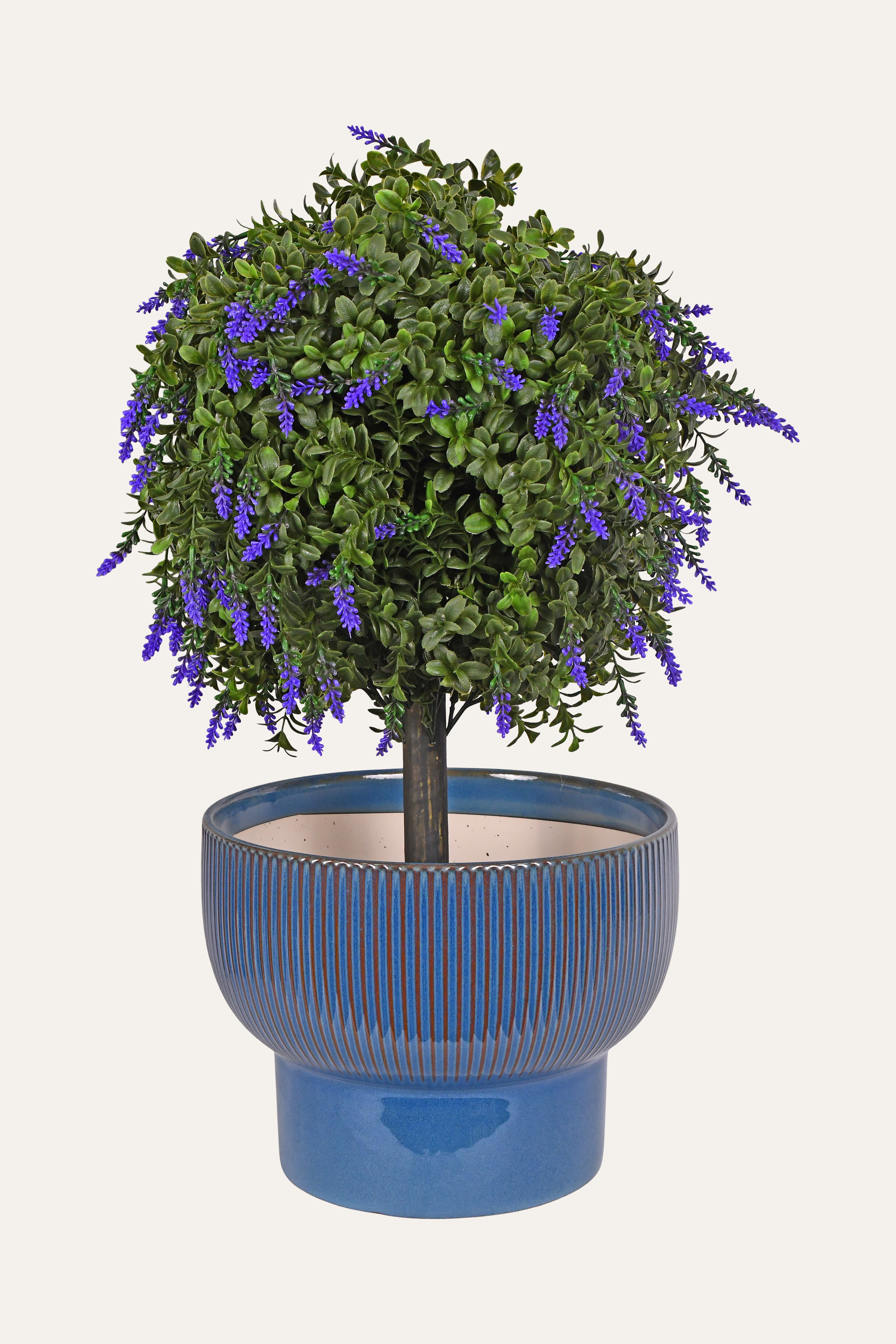 Deep Blue Ribbed Ceramic Planter - Small