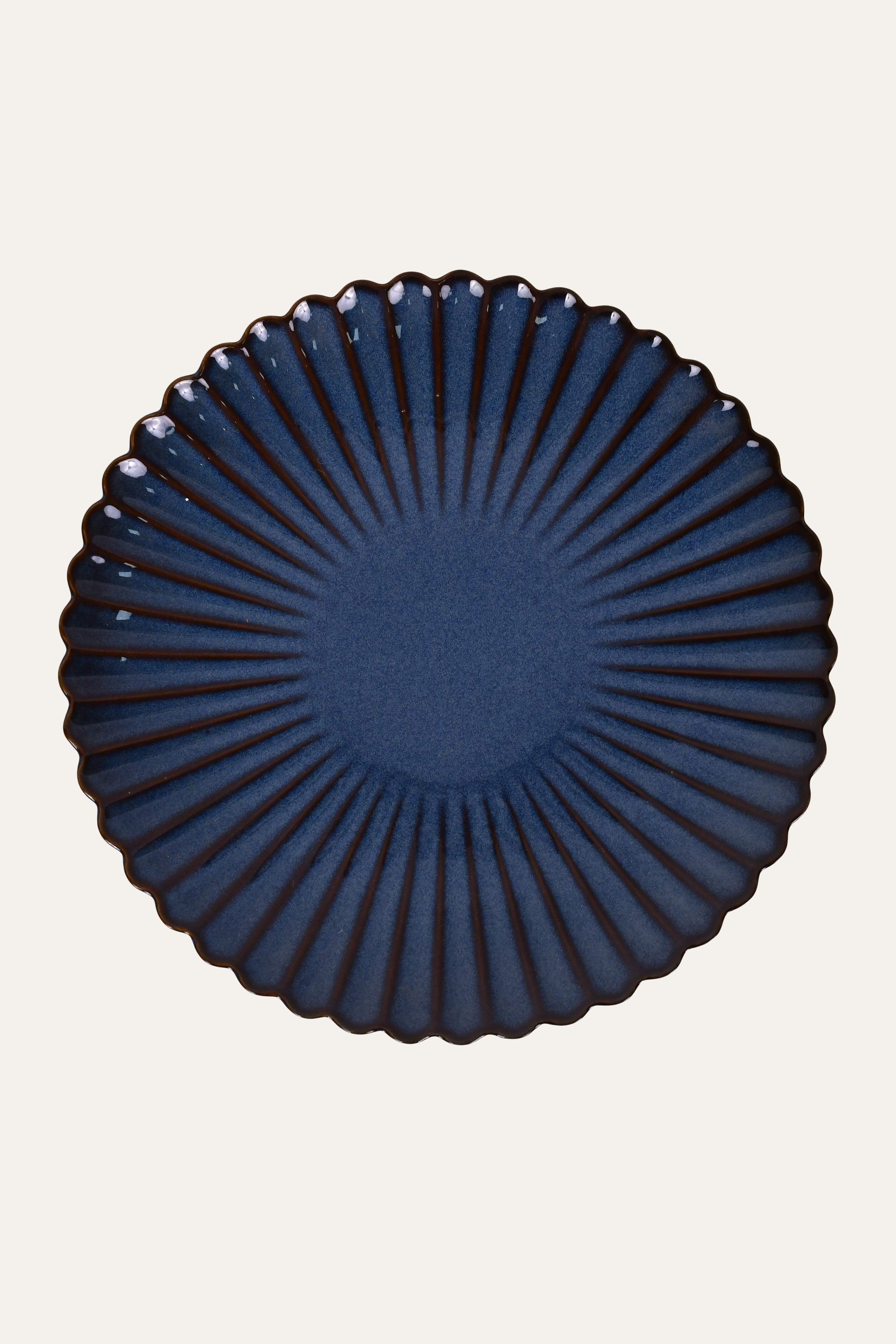 Blue Ribbed Ceramic Plate - Large