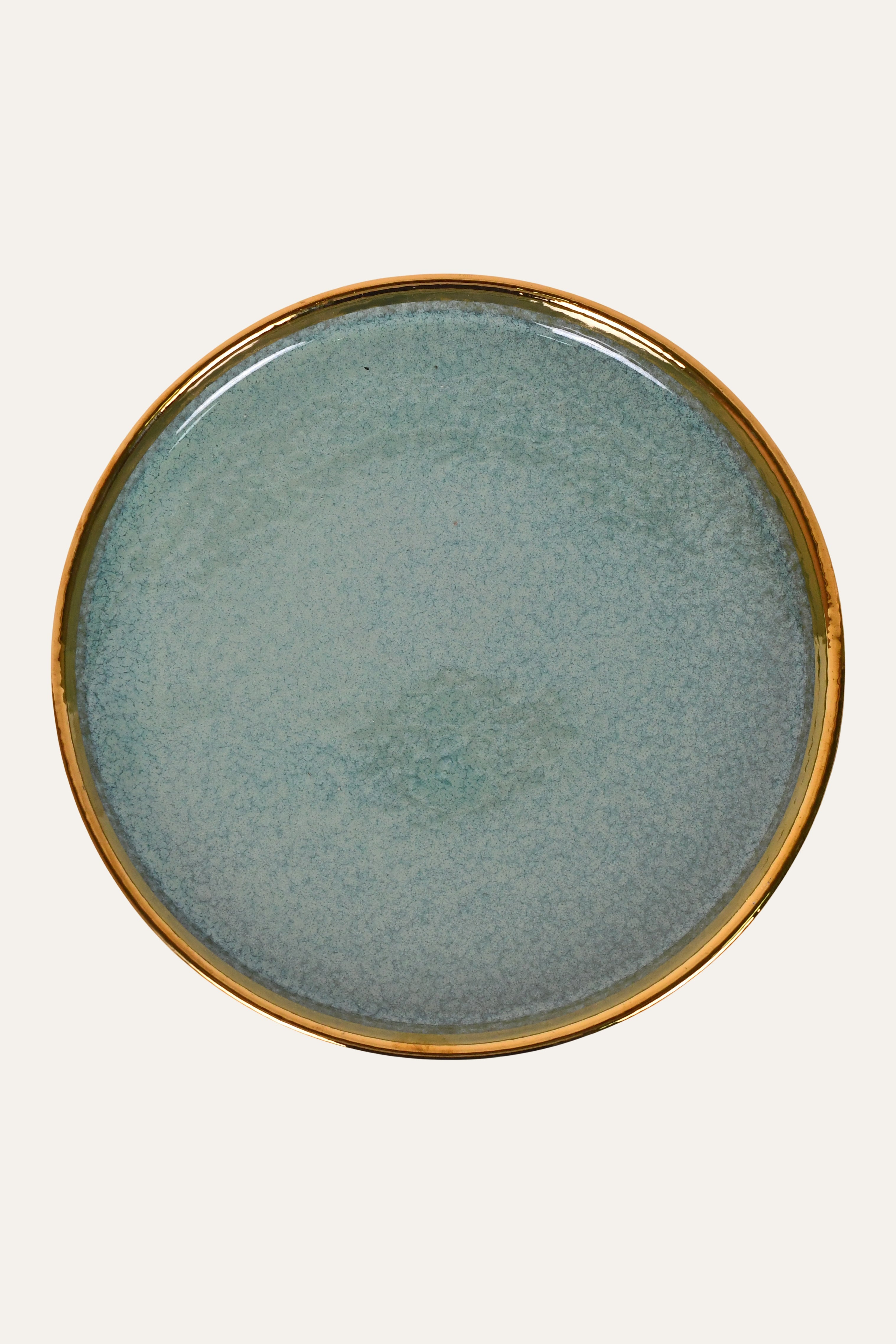 Teal Ceramic Plate with Broad Gold Rim