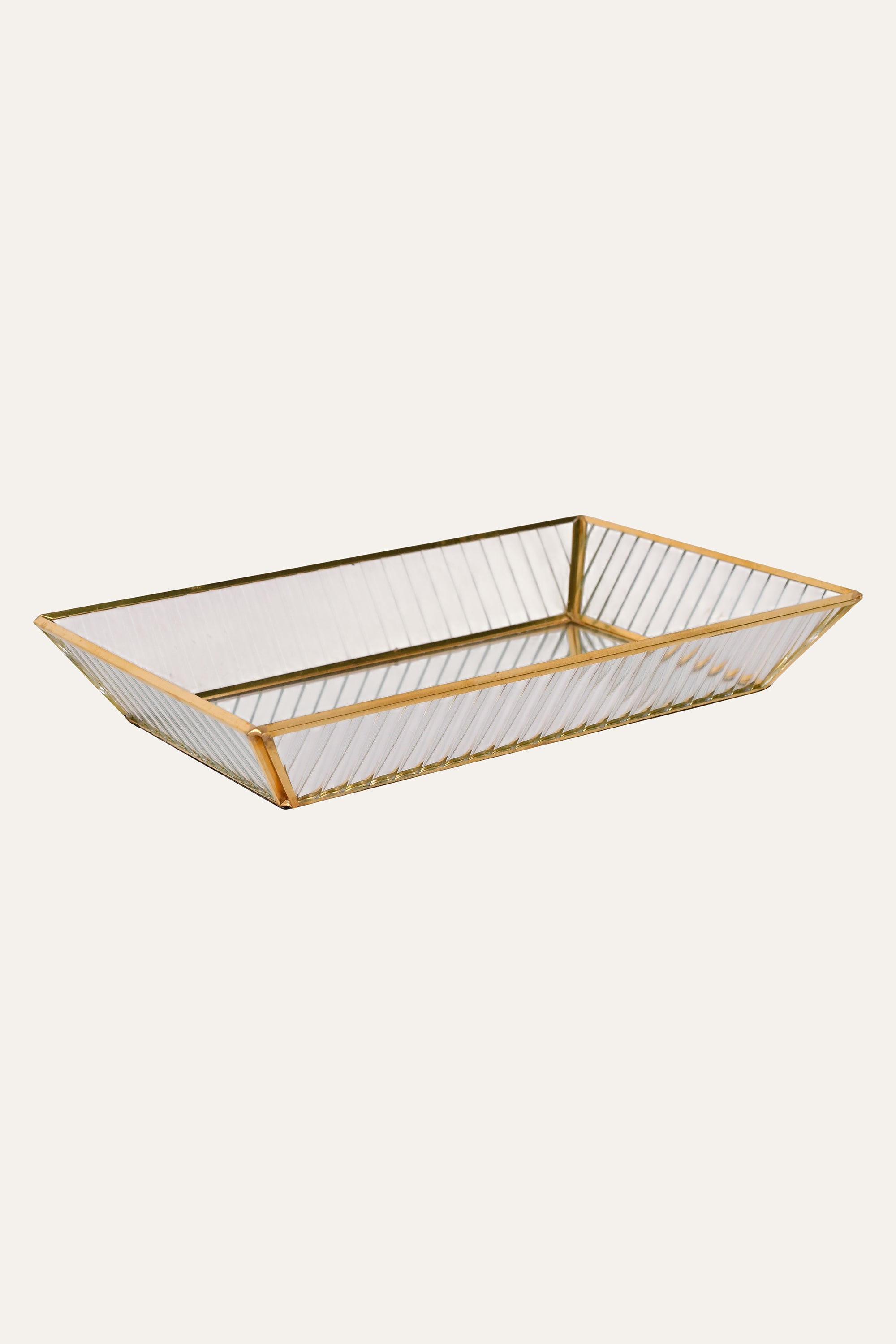 Fluted Gold Metal and Glass Tray