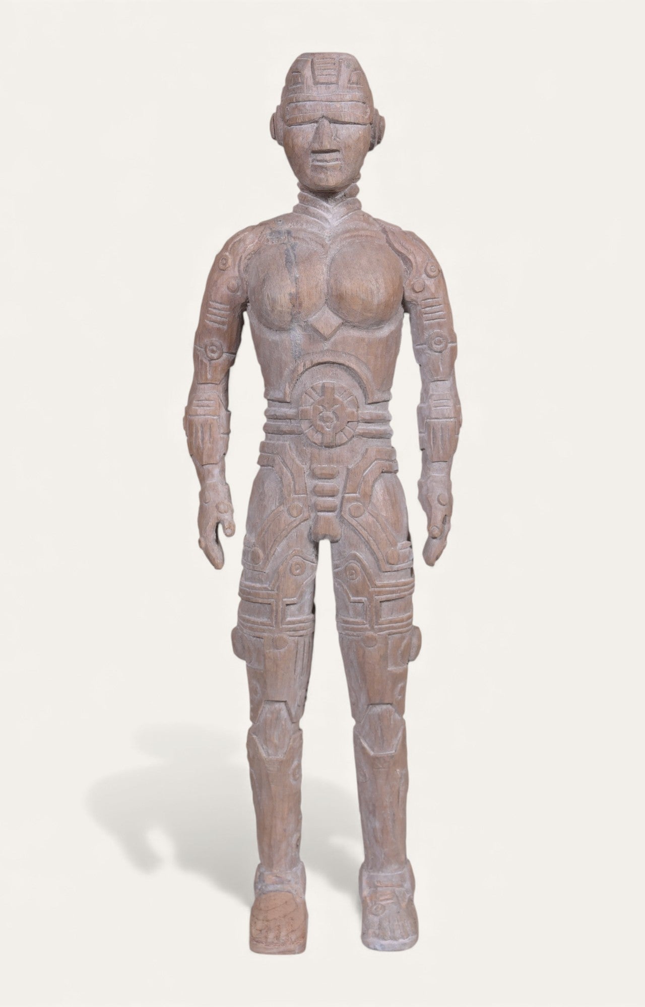 Hand-Carved Futuristic Warrior Sculpture
