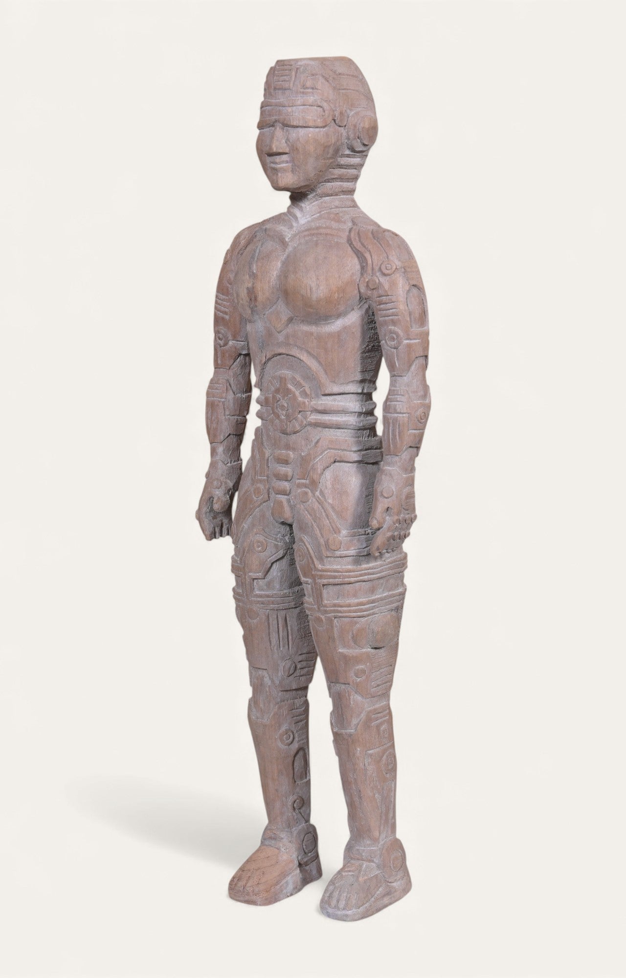 Hand-Carved Futuristic Warrior Sculpture