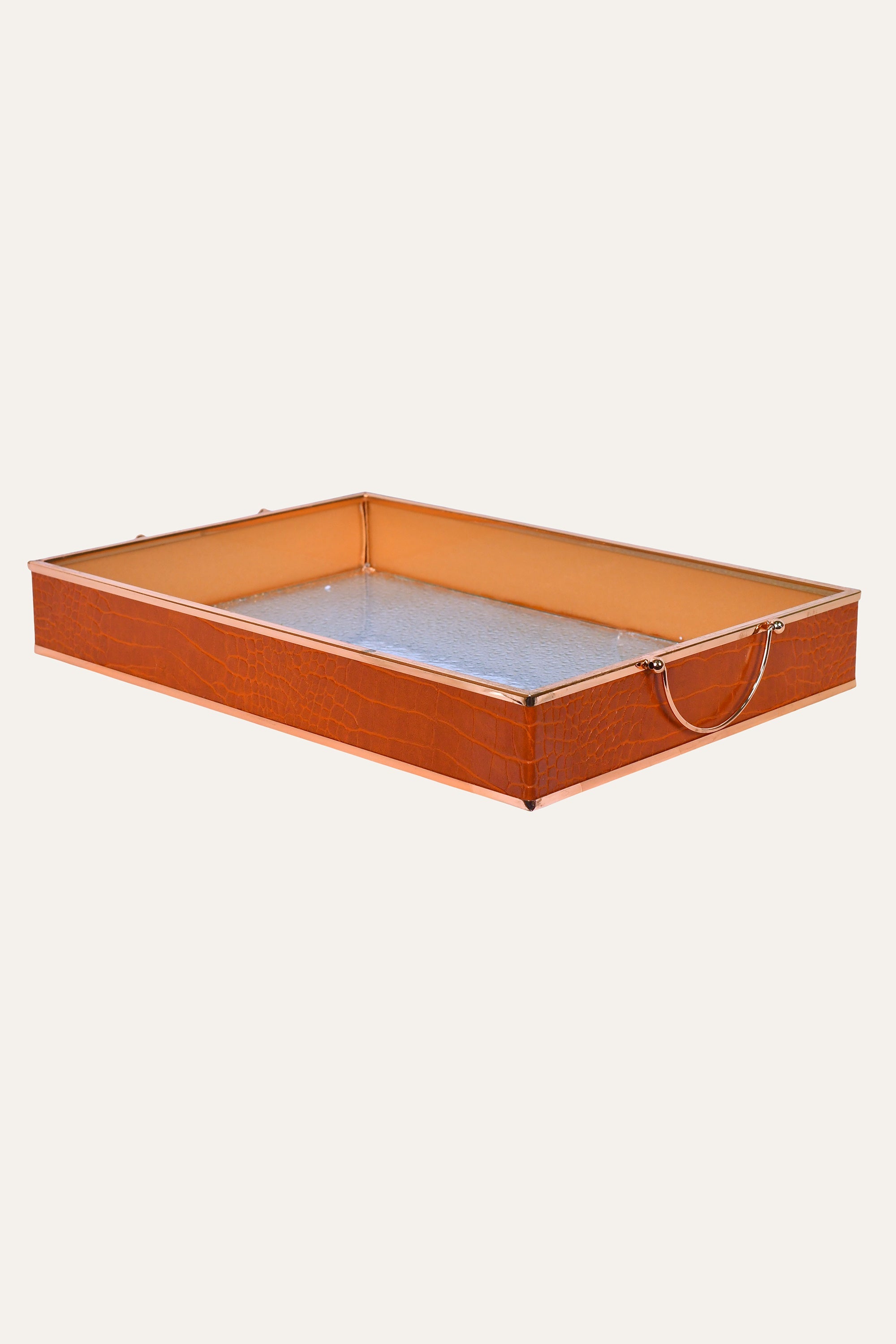 Rectangular Metal and Glass Tray with Handles