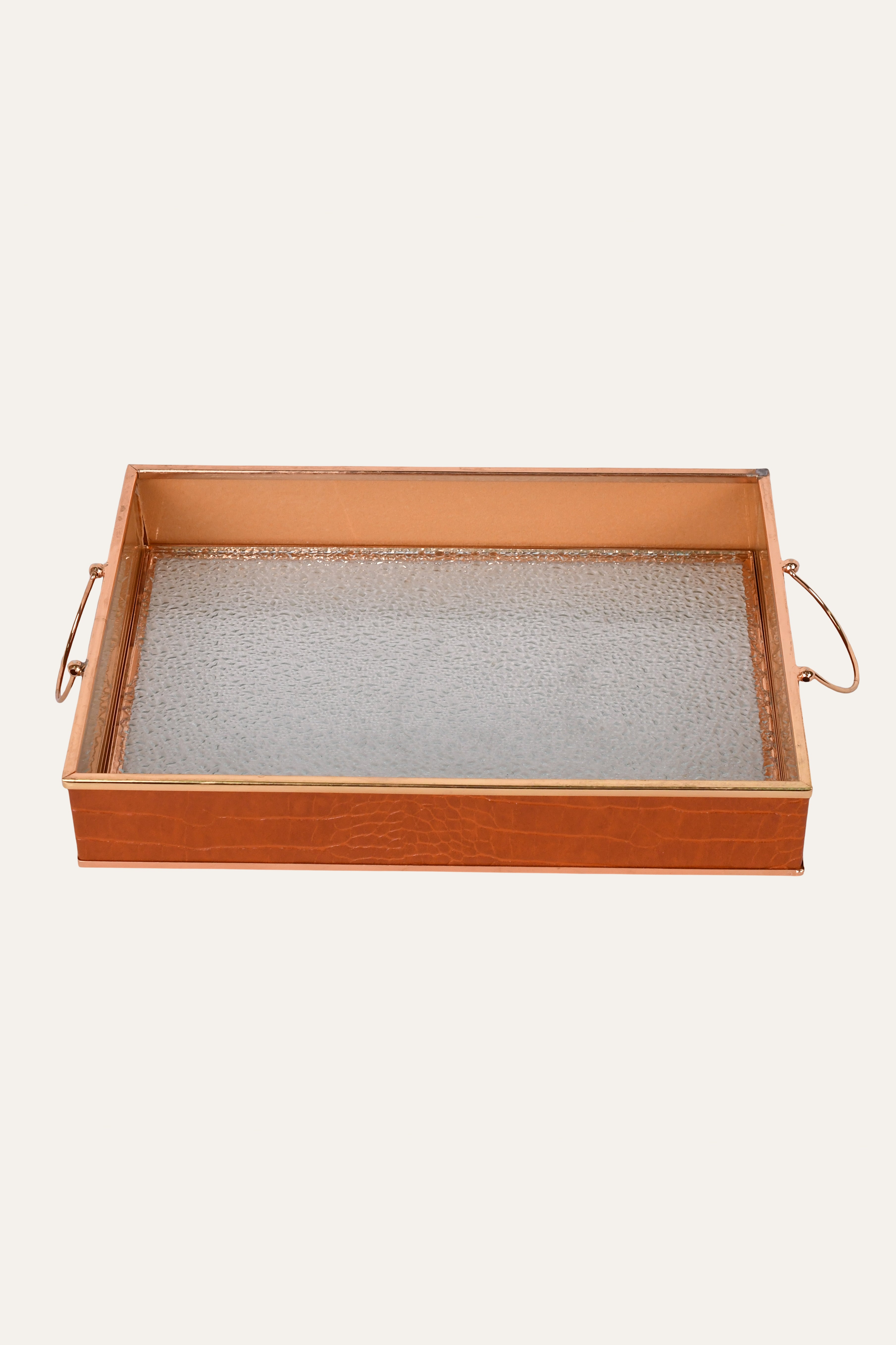 Rectangular Metal and Glass Tray with Integrated Handles