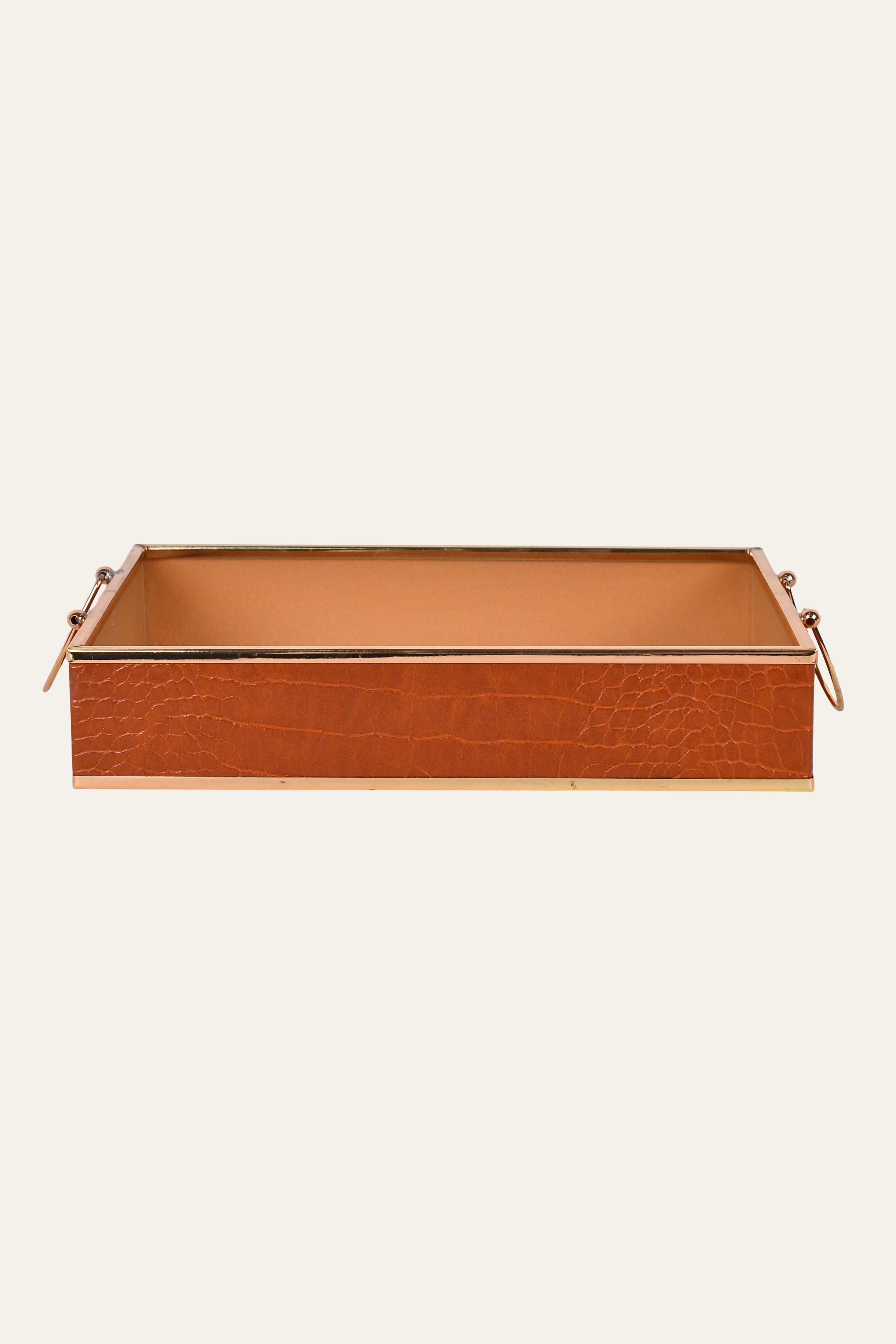 Sleek Metal and Glass Textured Box with Handles