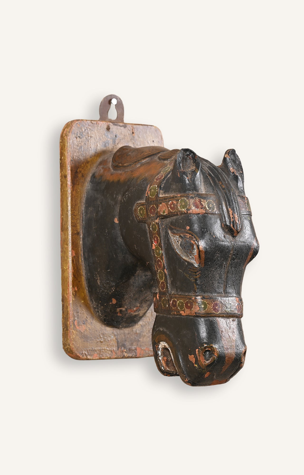 Hand-Carved Black Wooden Horse Mask