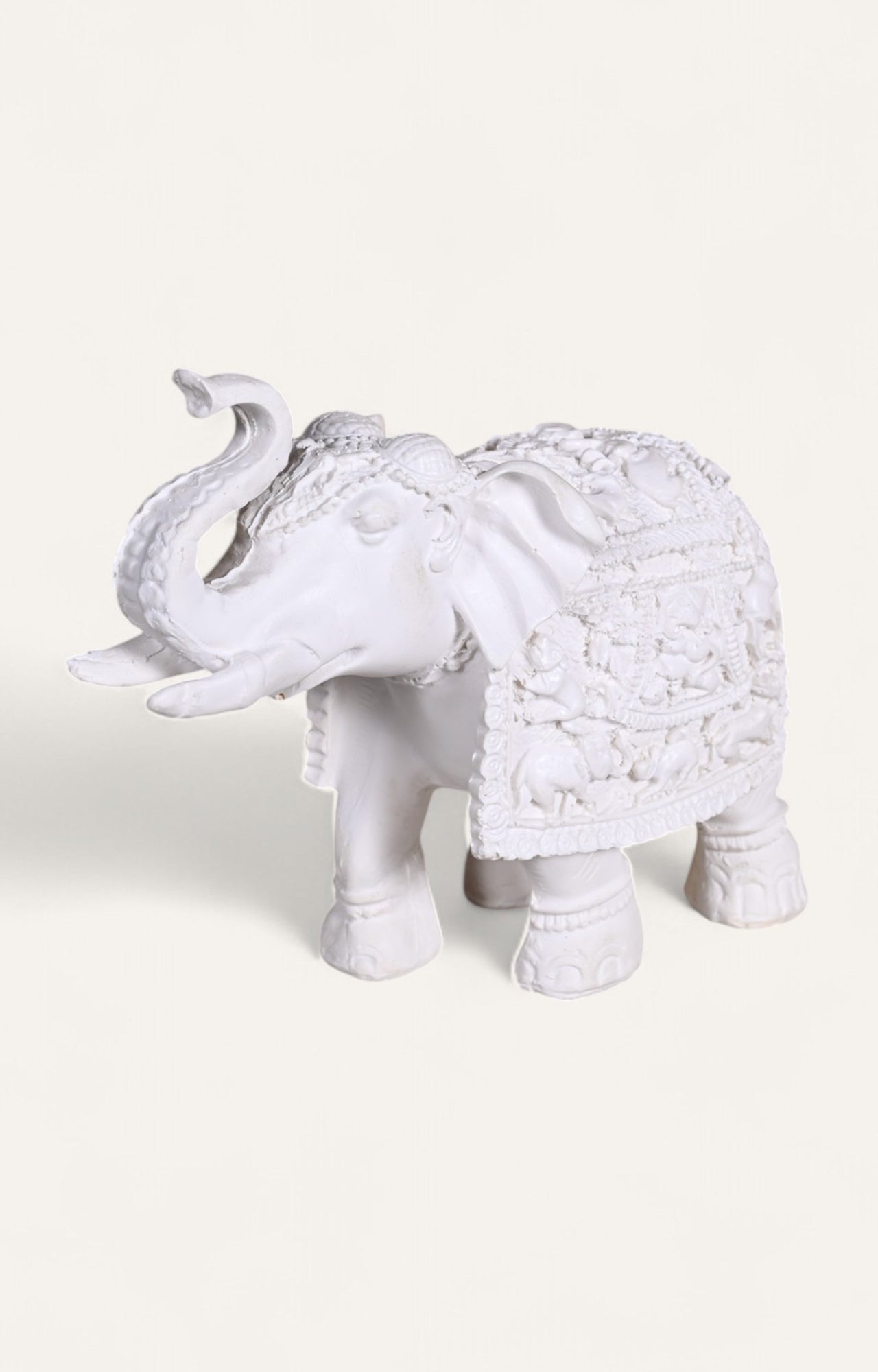 Finely Carved White Resin Elephant Figurine