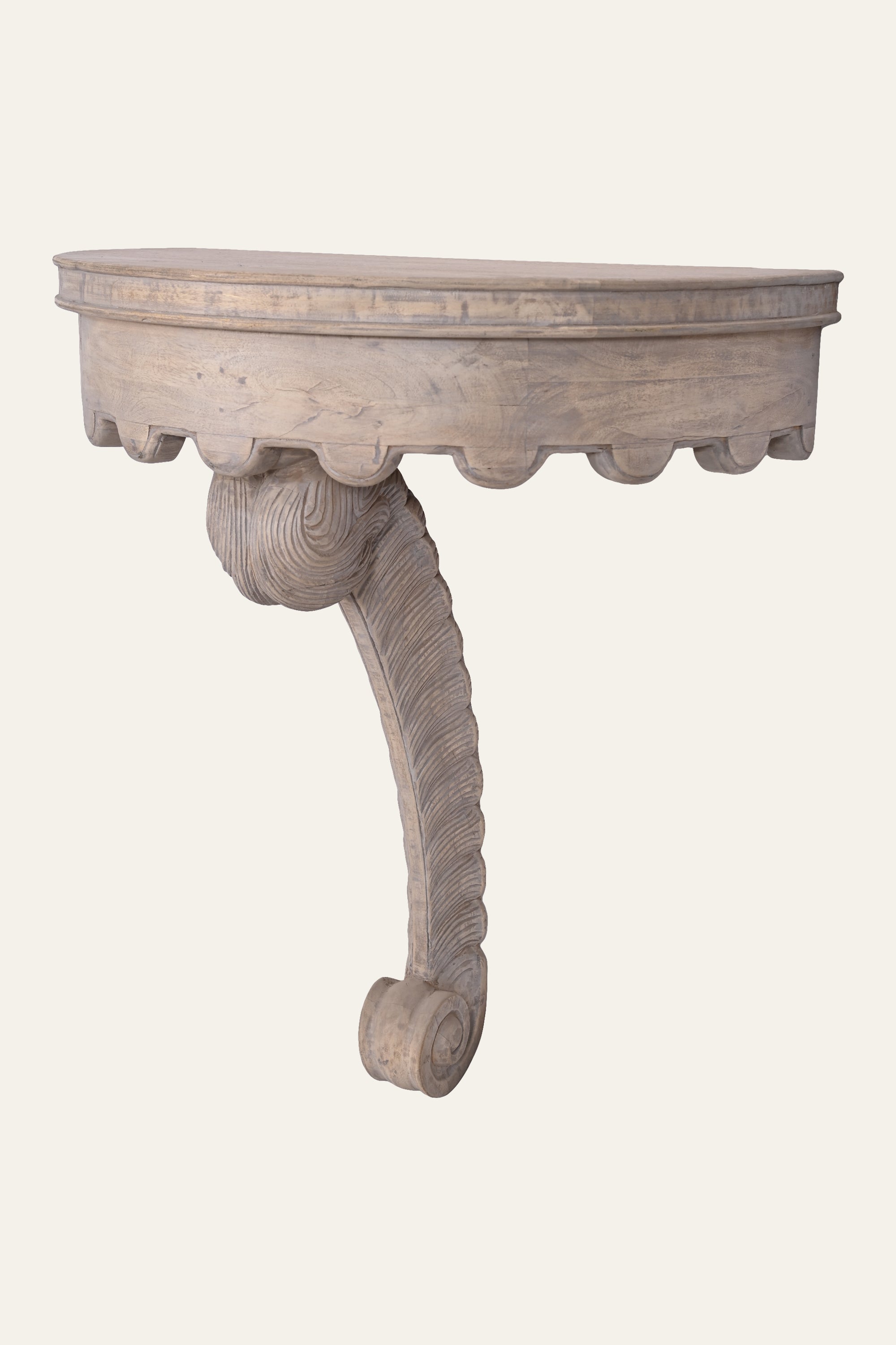 Half-Round Console Table with Carved Leaf Pedestal Leg for Small Entryways
