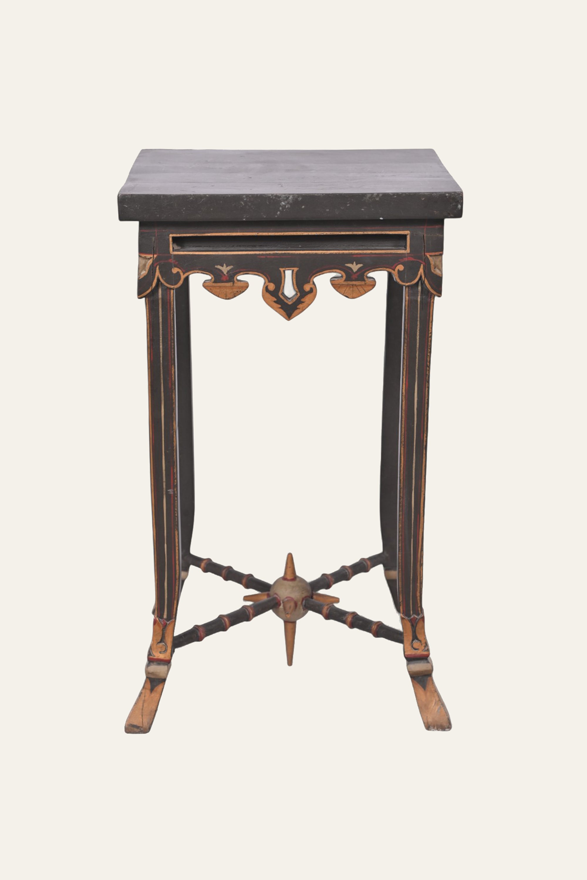 Black Square Side Table with Carved Apron