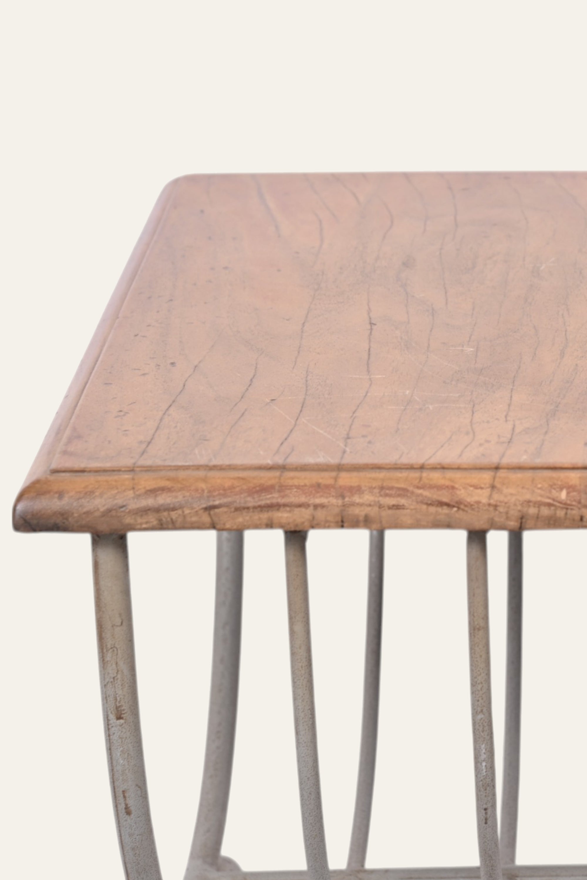 Square Wood Side Table with Curved Metal Basket Base