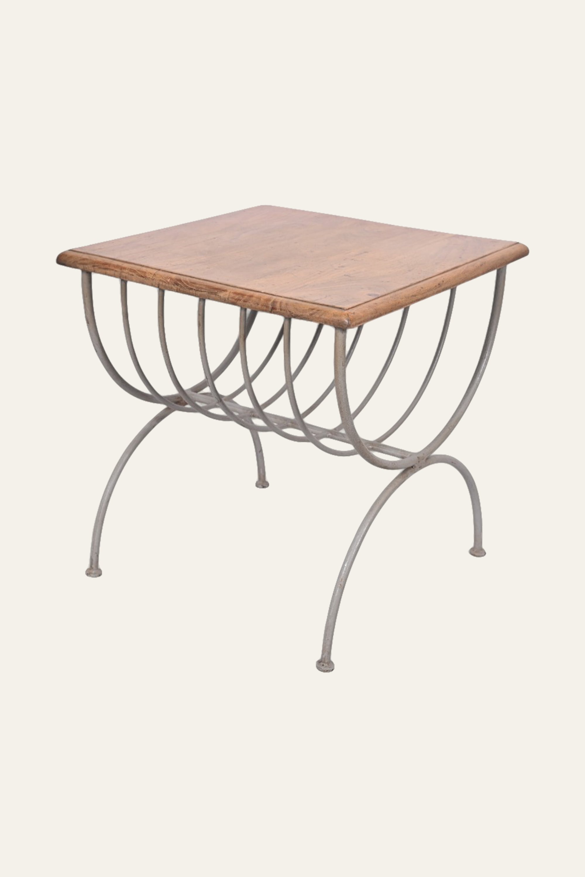 Square Wood Side Table with Curved Metal Basket Base