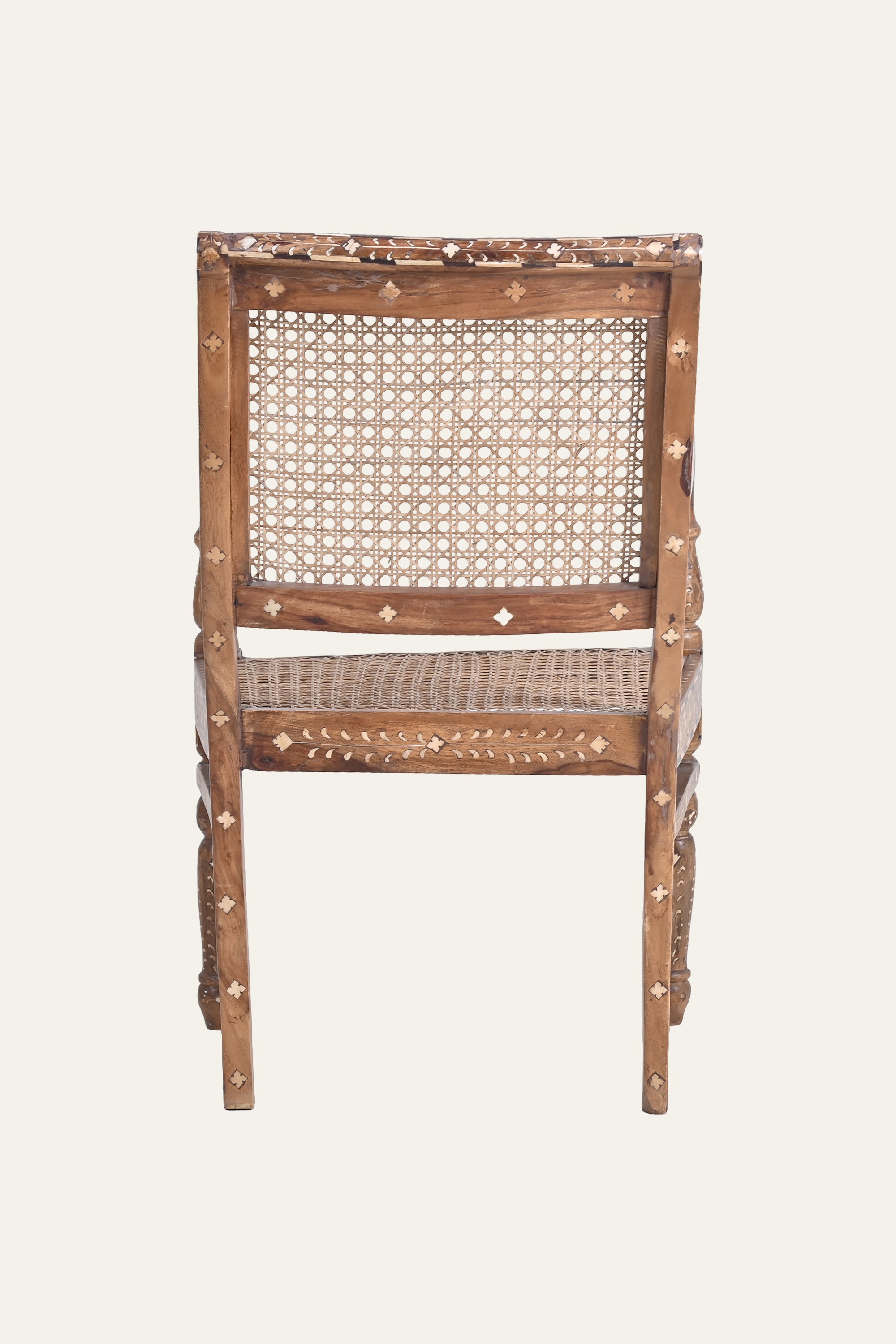 Indian Style Bone Inlay Cane High-Back Arm Chair