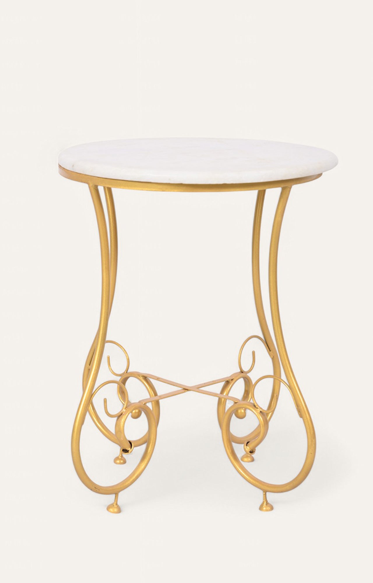 Round Handcrafted Metal and Marble Side Table