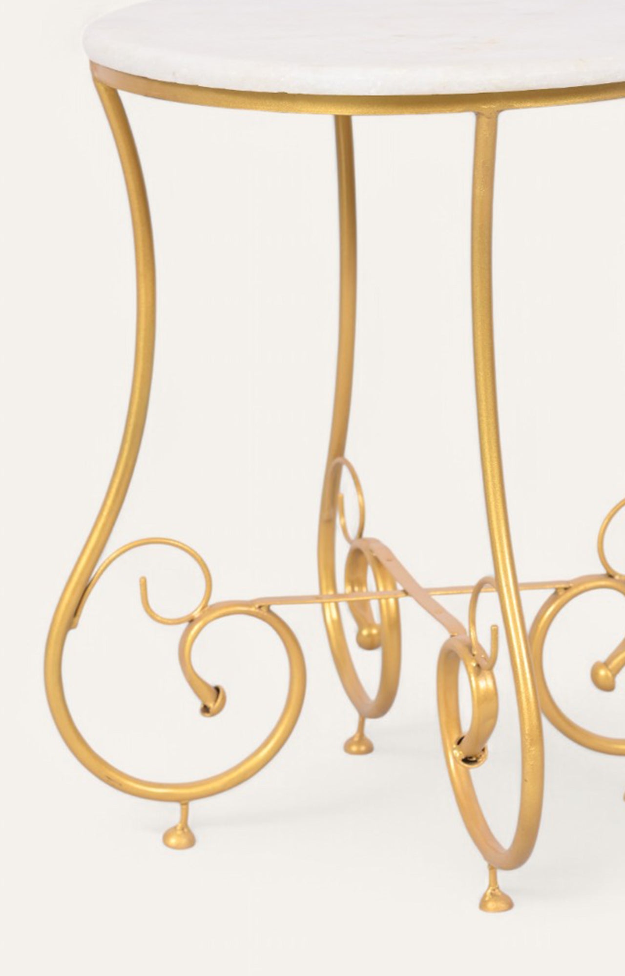 Round Handcrafted Metal and Marble Side Table