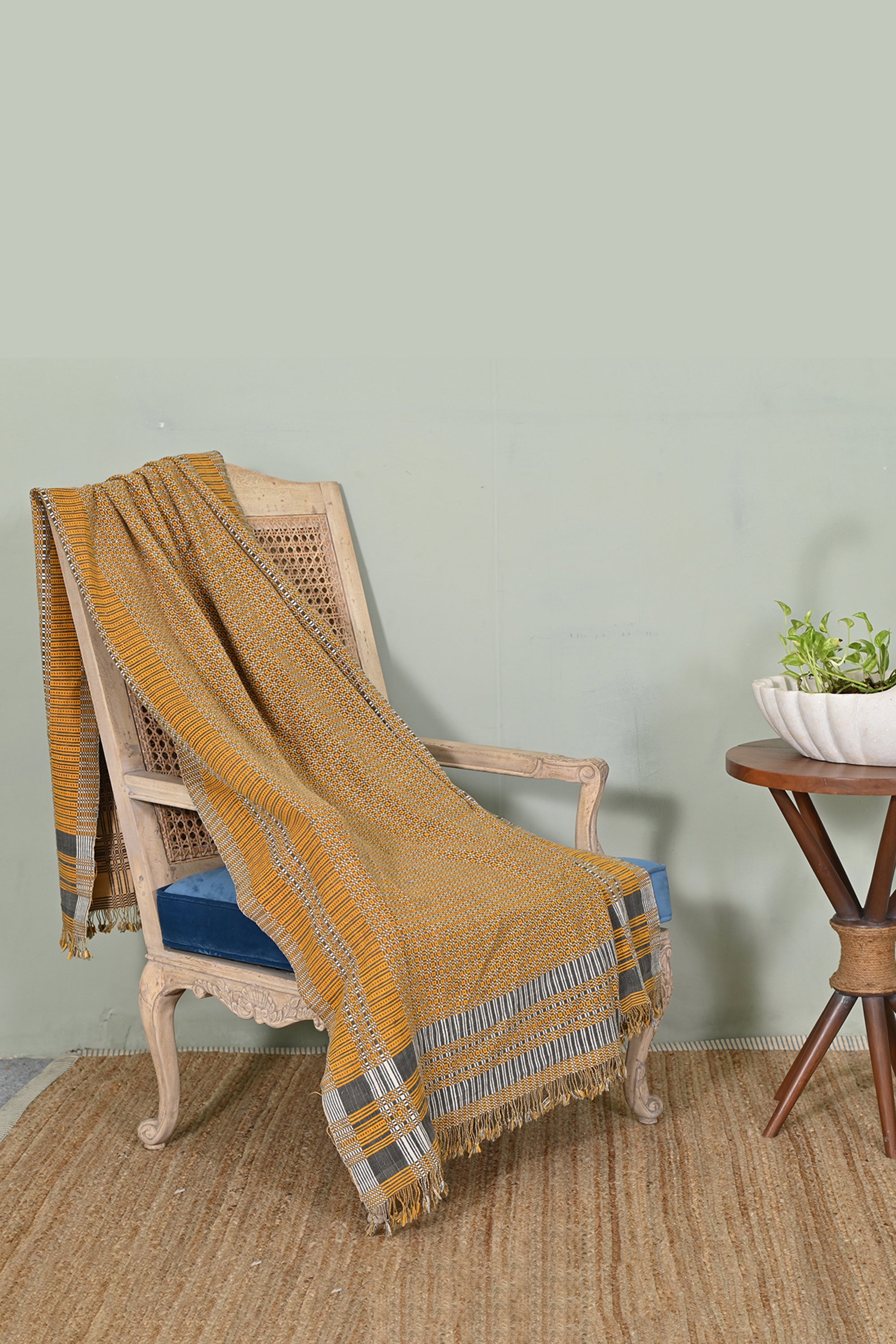 Vintage Ochre Check Cotton Khes Wall Tapestry