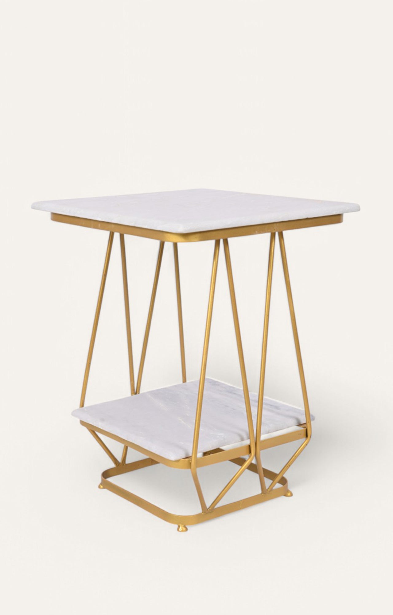 Geometric Metal and Marble  Side Table