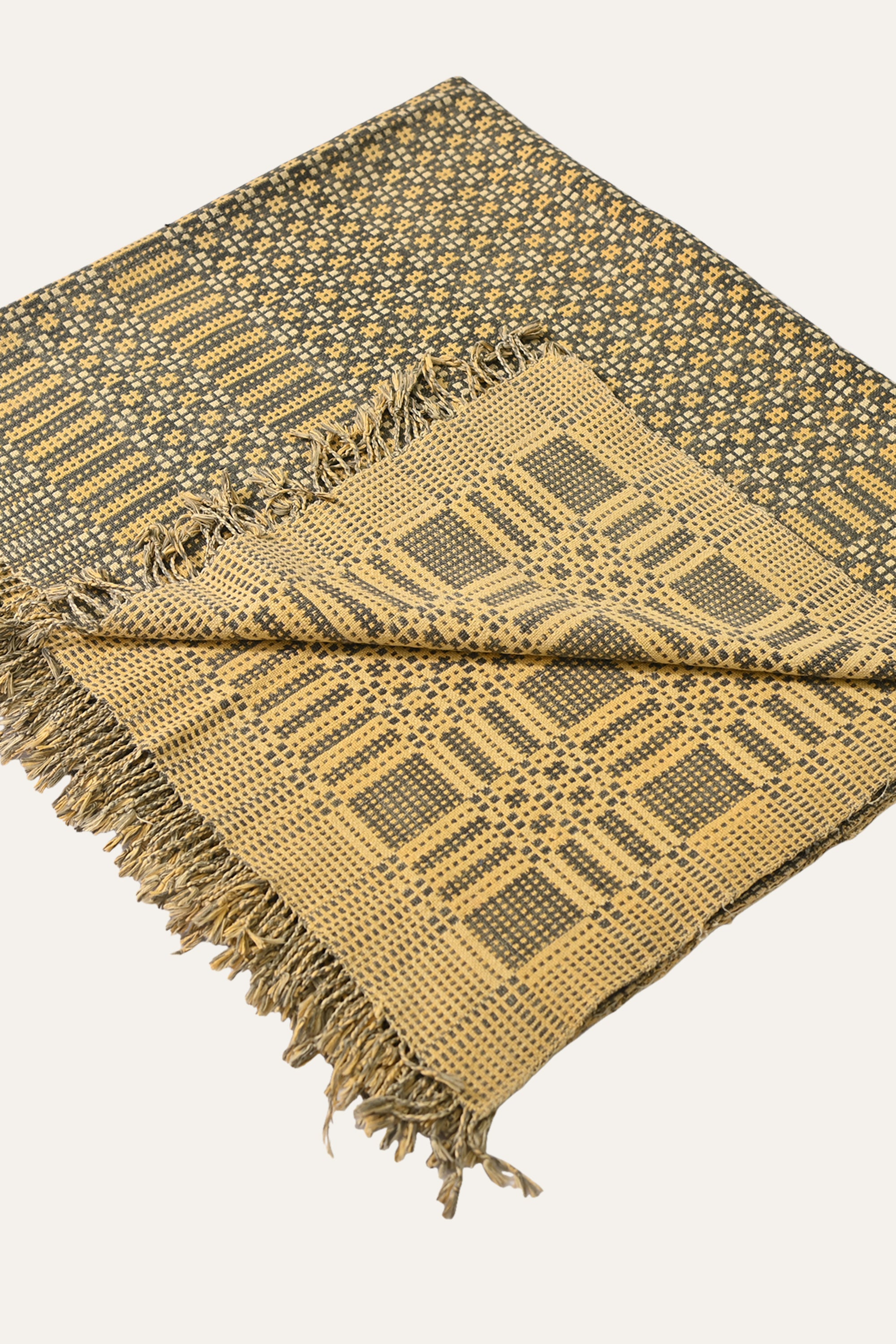 Mustard & Black Stripe Reversible Cotton Khes Wall Tapestry