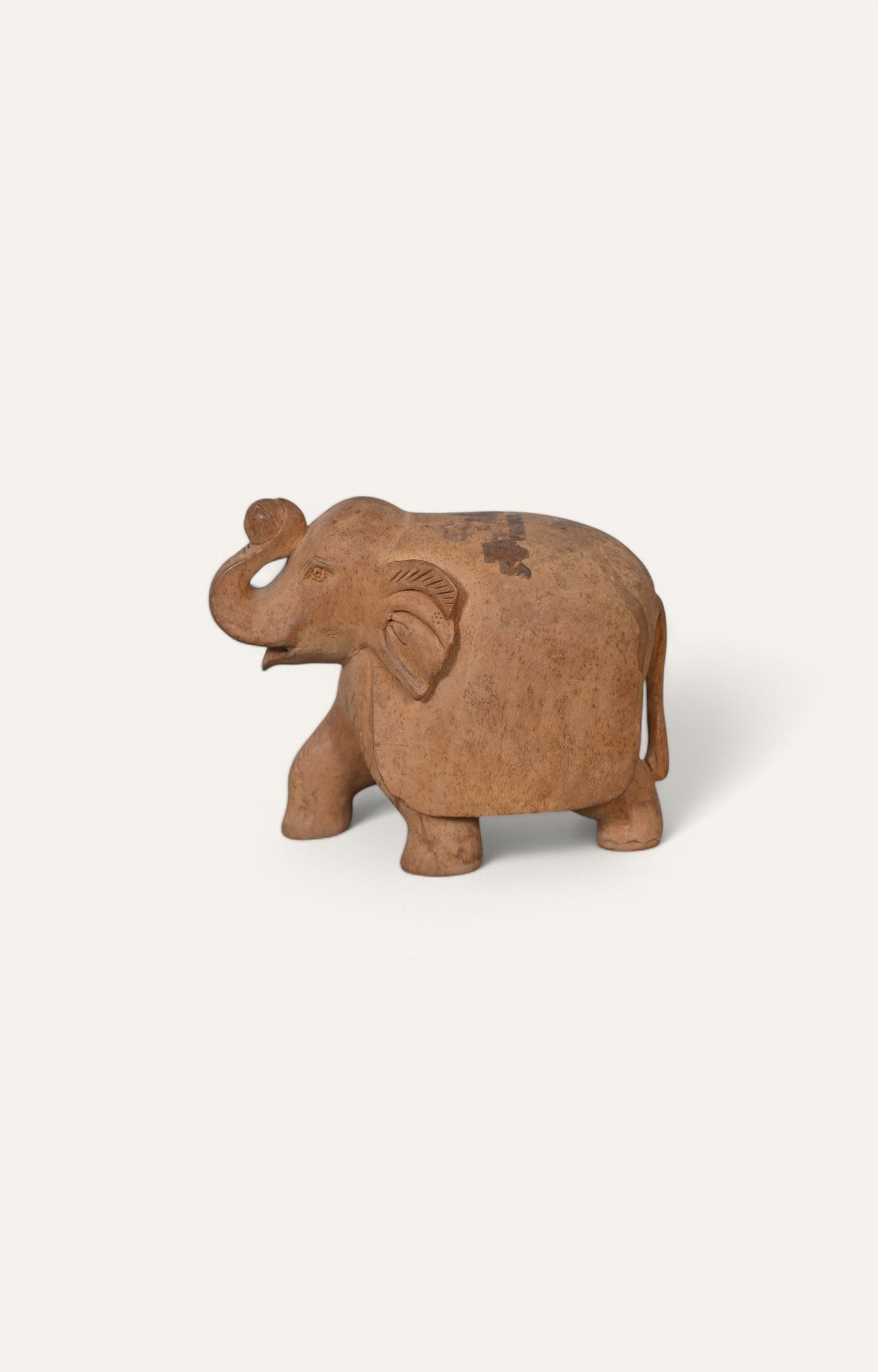Hand-Carved Vintage  Wooden Elephant Statue