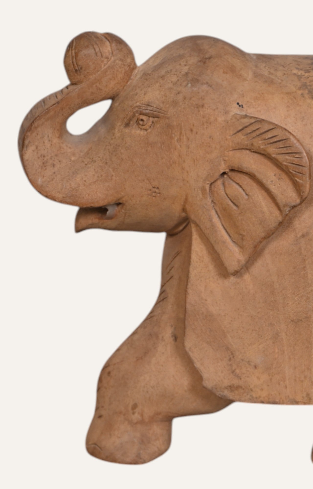 Hand-Carved Vintage  Wooden Elephant Statue