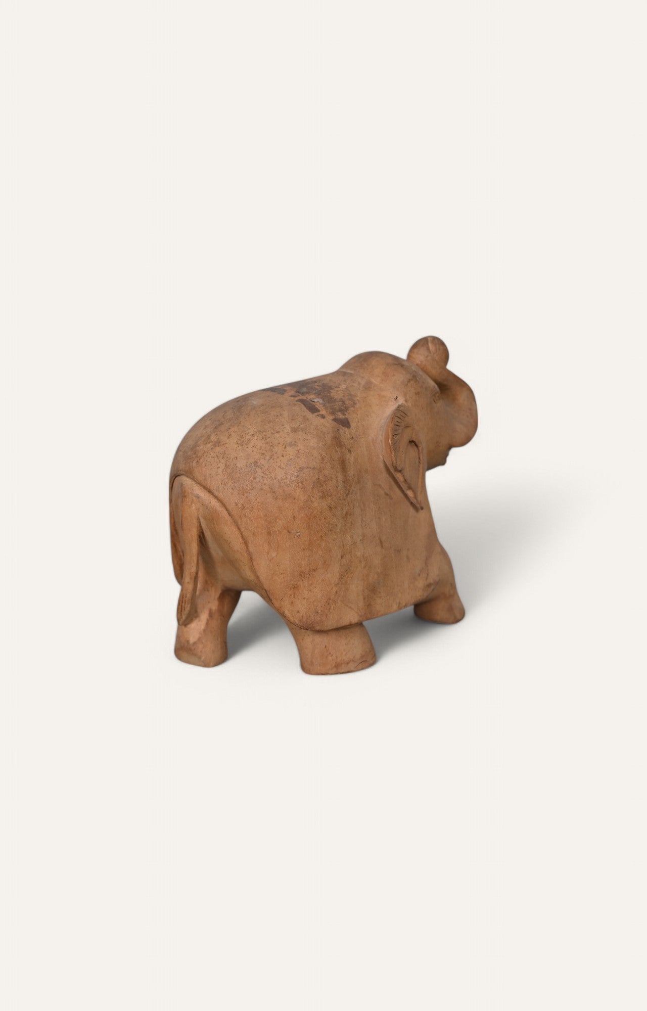 Hand-Carved Vintage  Wooden Elephant Statue