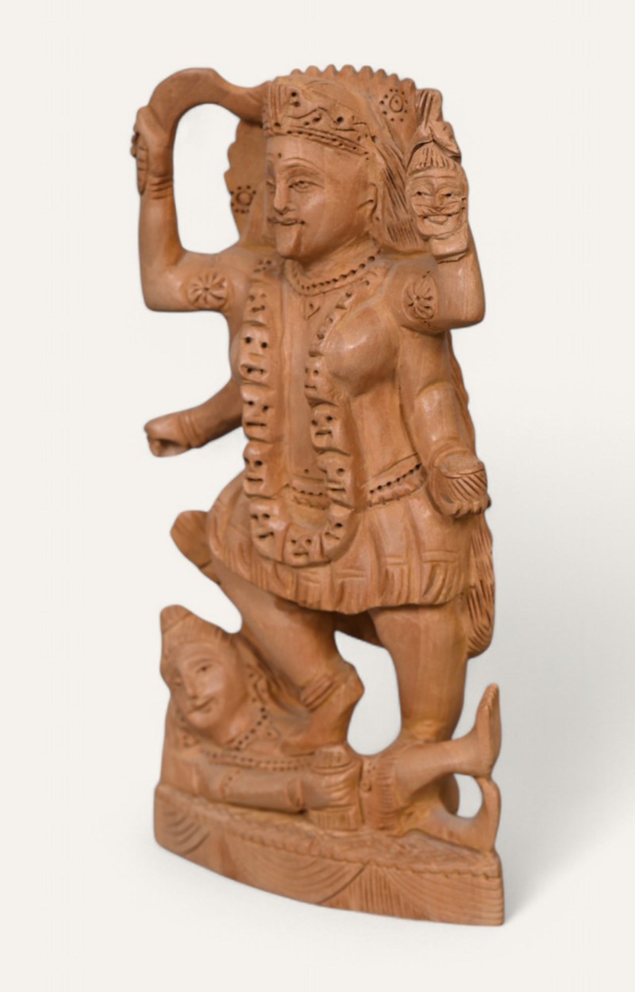 Intricately Hand-Carved Hindu Goddess Kali Ma Wood Sculpture