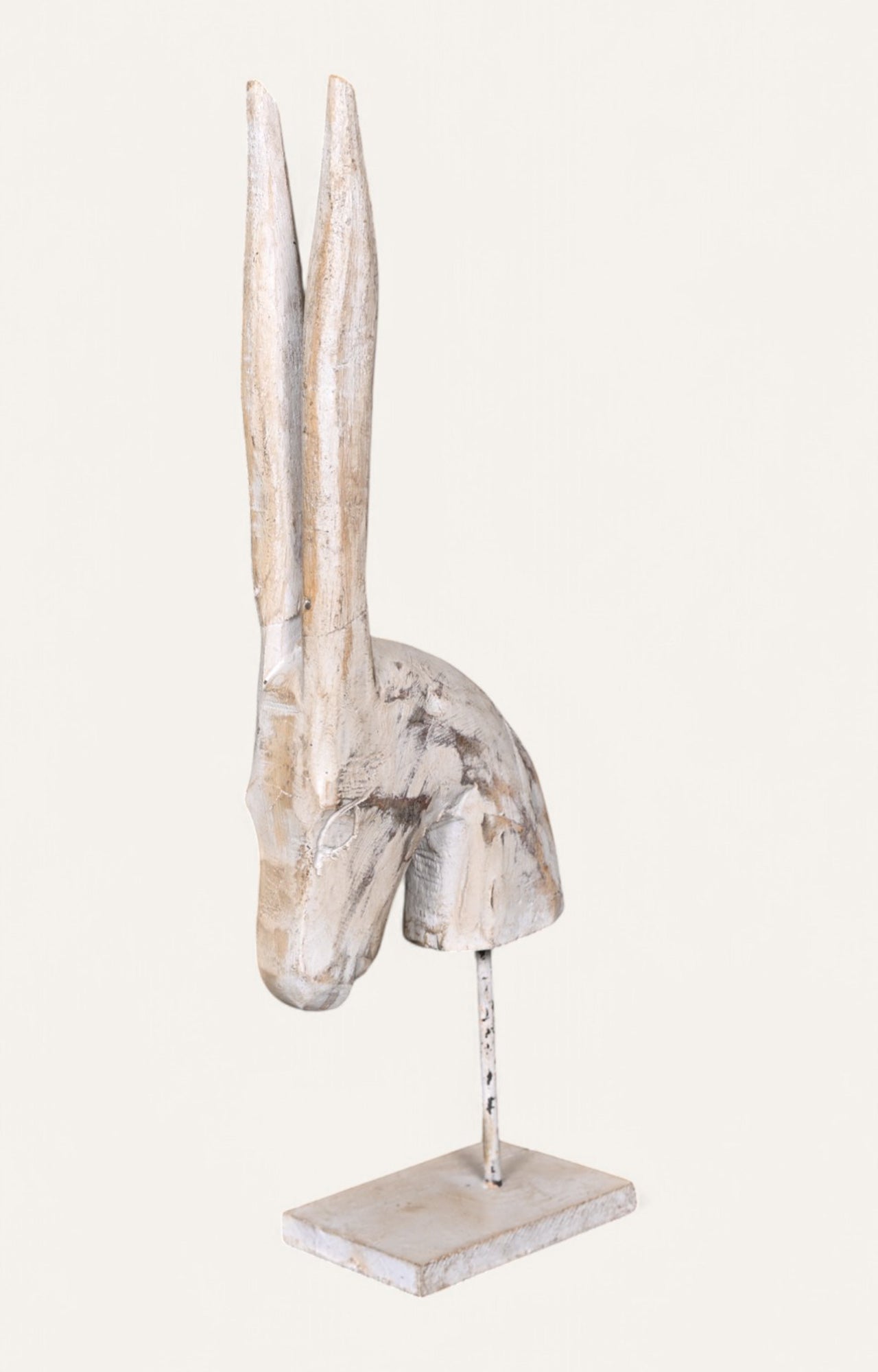 Modern White Deer Head Sculpture on Metal Stand