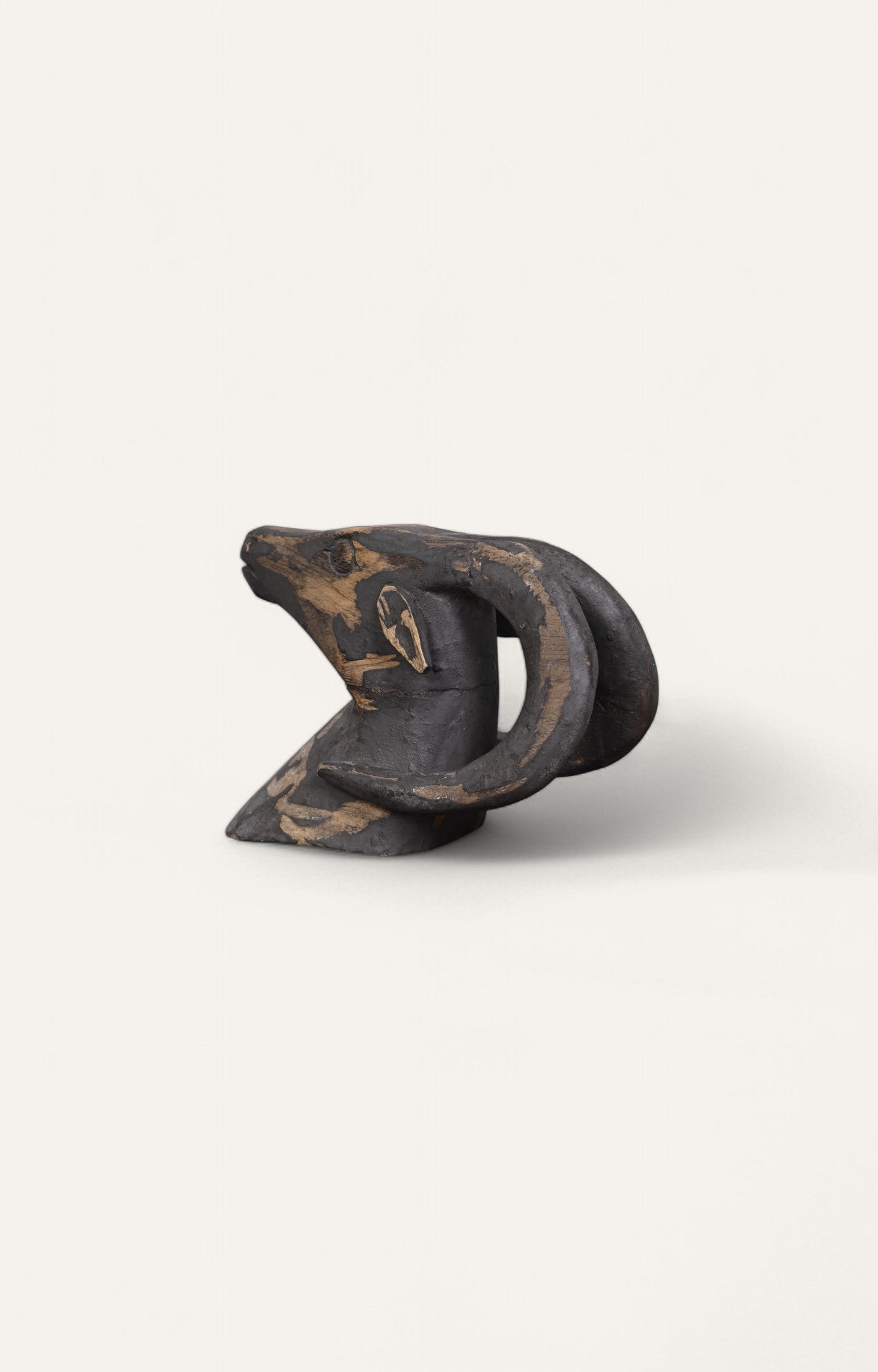 Hand Carved Wooden Ram Goat Head Bust Figurine
